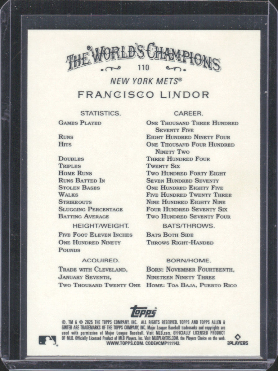 2023 Topps Allen & Ginter Francisco Lindor #110 Green 74/99