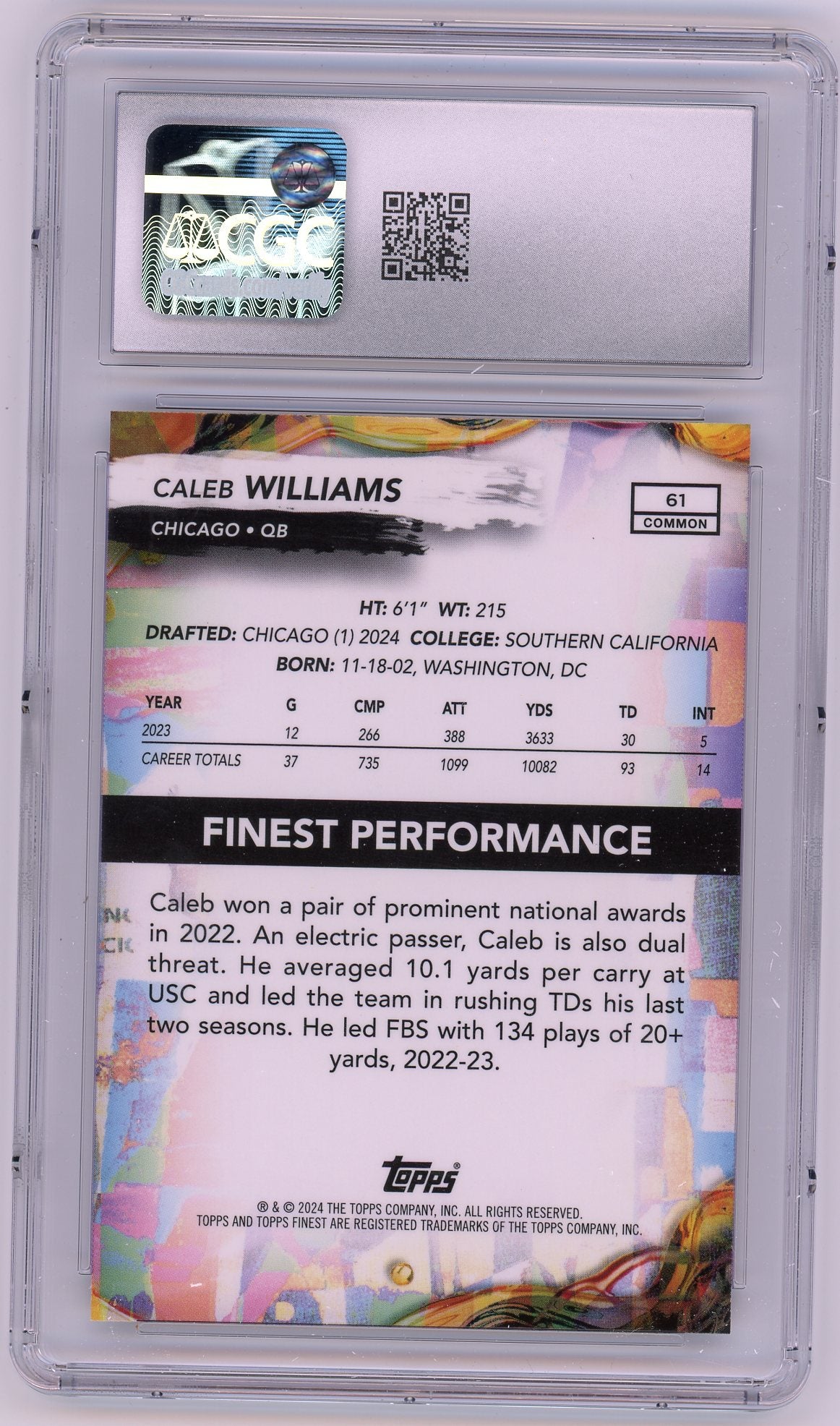 2024 HL-P04 Topps Finest Caleb Williams #61 Checkerboard Refractor RC