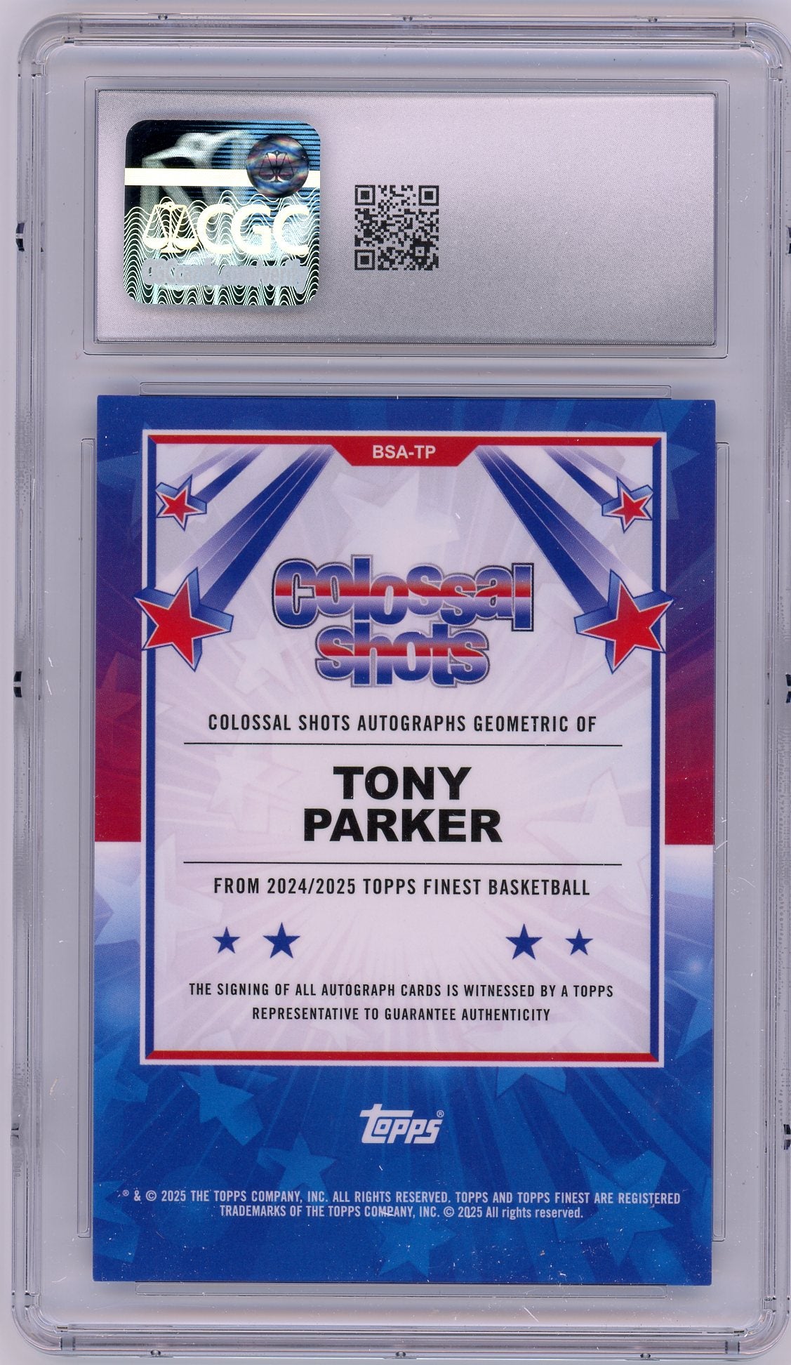 2024-25 HL-P04 Topps Finest Tony Parker #BSA-TP Blue Geometric /99 CGC 9 Auto 9