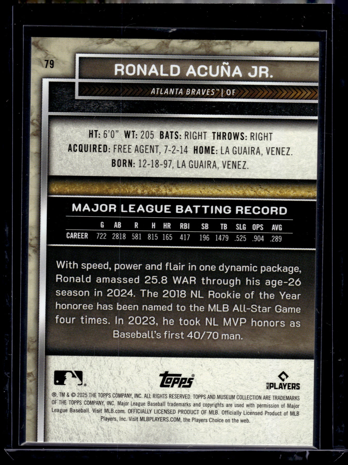 2025 HL-P02 Topps Museum Collection Ronald Acuña Jr. #79 Gold /249