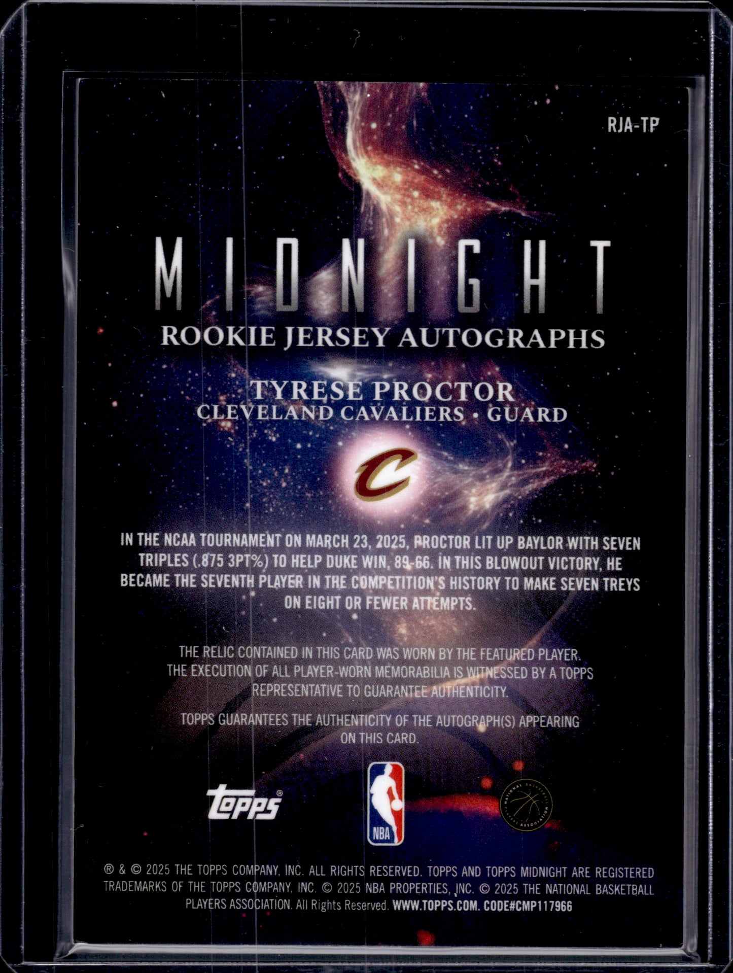2025 HL-P02 Topps Midnight Tyrese Proctor #RJA-TP Patch RC Memorabilia