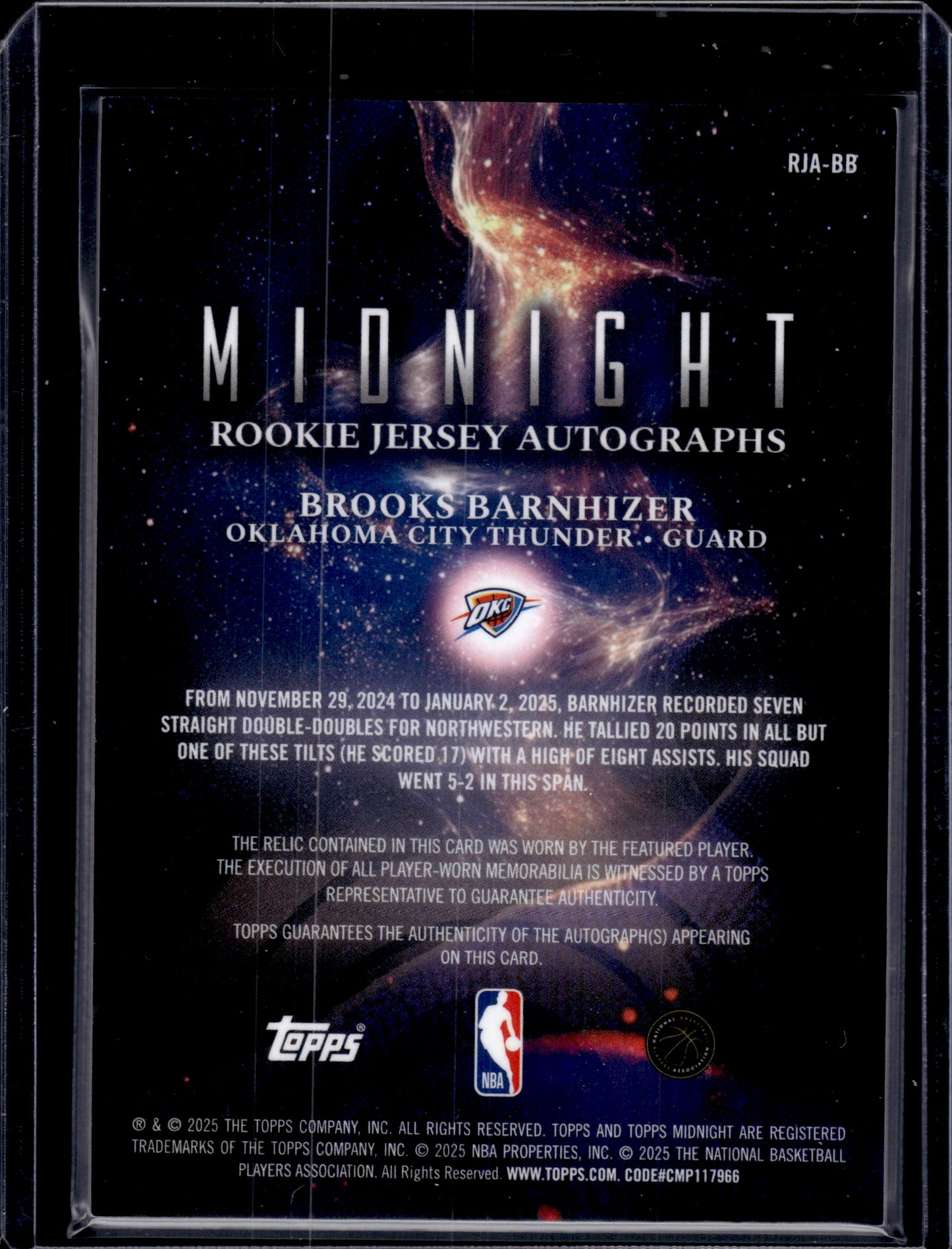 2025 HL-P02 Topps Midnight Brooks Barnhizer #RJA-BB /35 RC Memorabilia