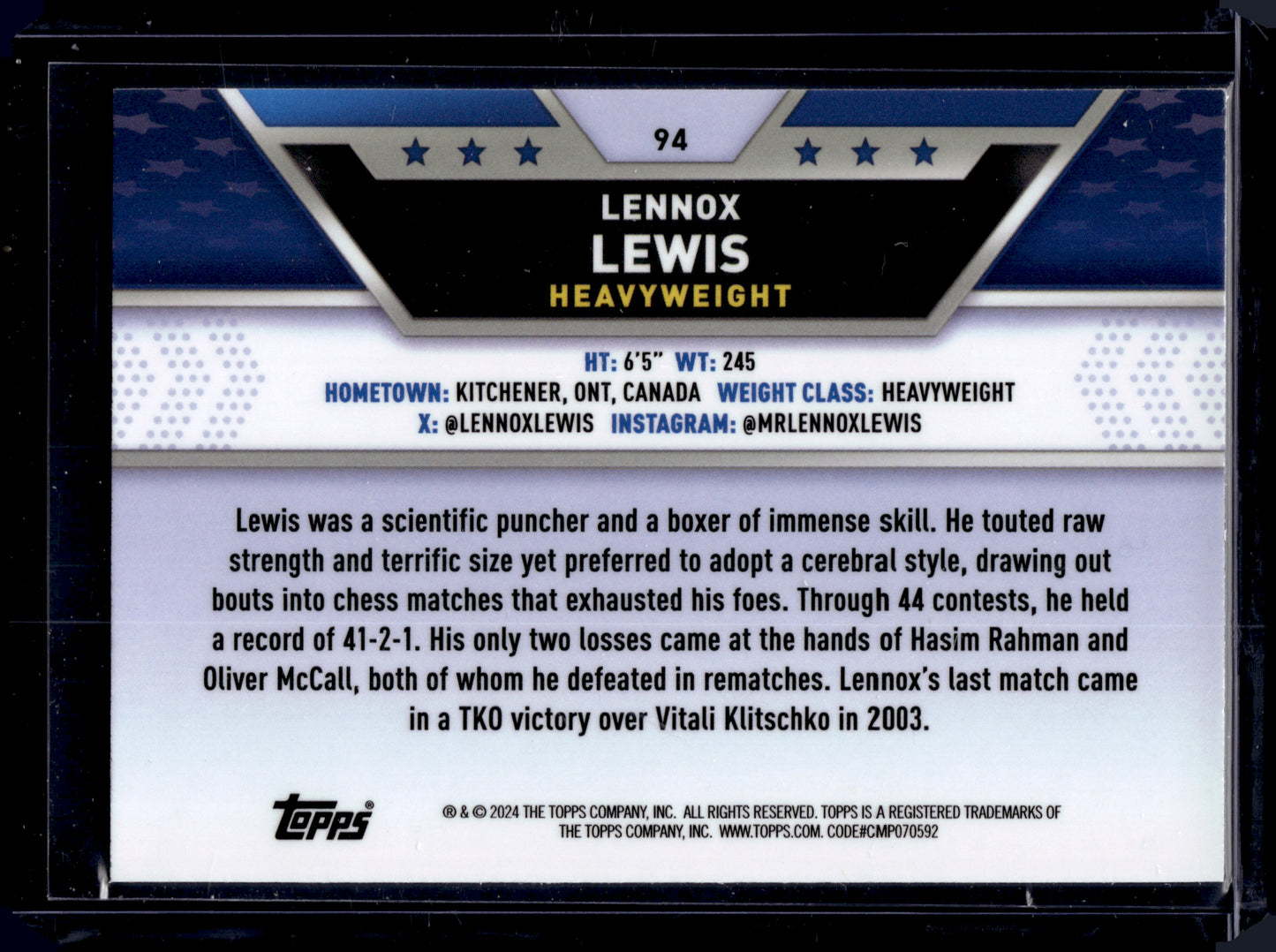 2024 HL-P01 Topps Chrome Lennox Lewis #94 Shimmer