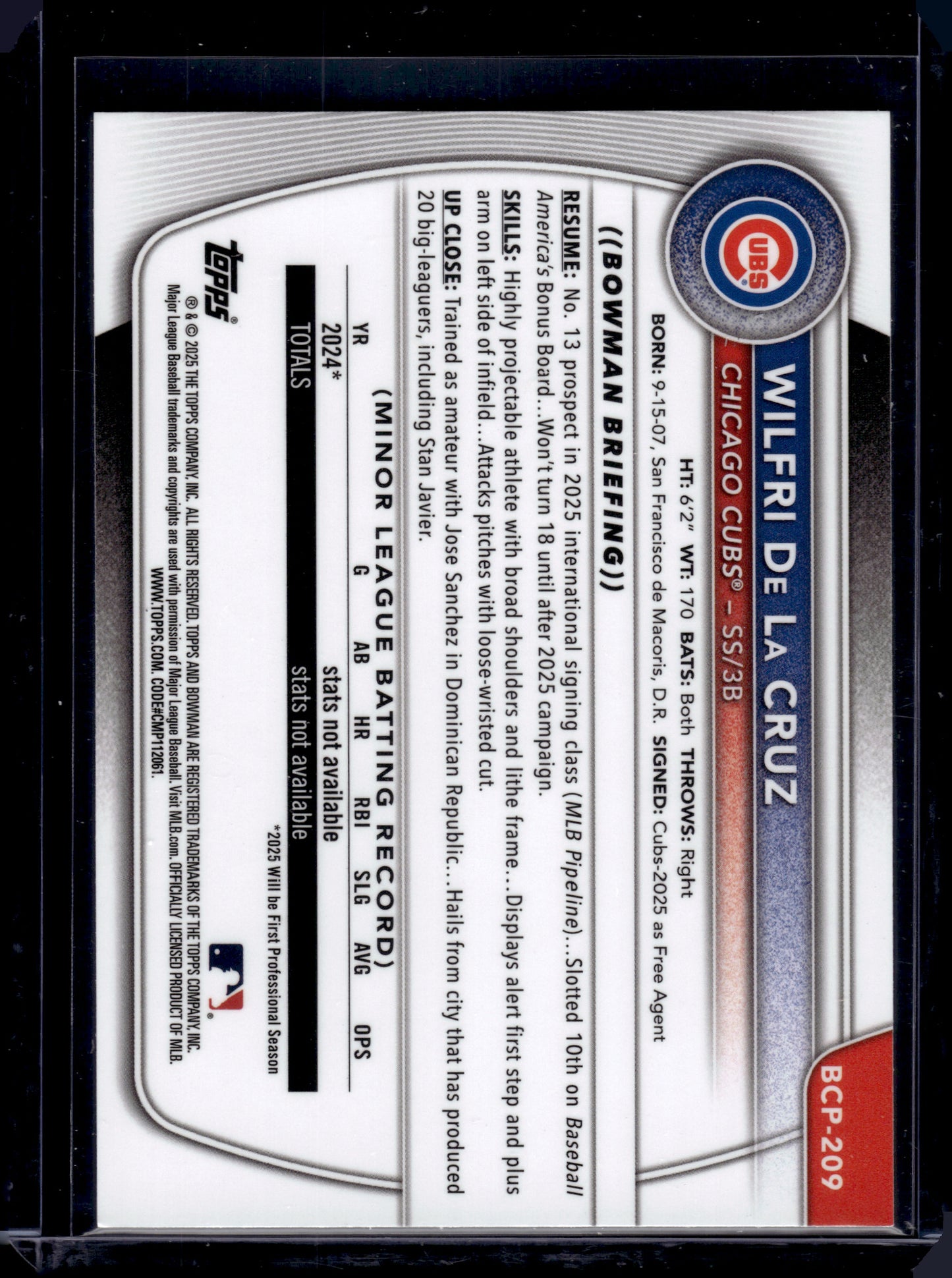 2025 HL-P01 Bowman Chrome Wilfri De La Cruz #BCP-209 Fuchsia Geofractor /299