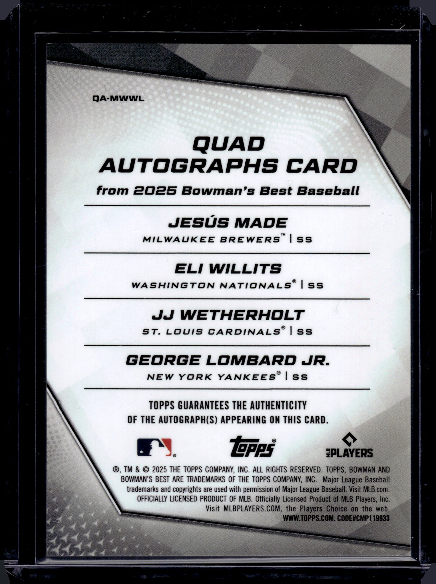 2025 HL-P06 Topps Bowman's Best Wetherholt Willits Made Lombard Jr. #QA-MWWL