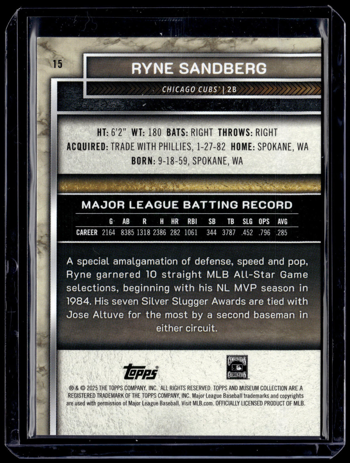 HL-P01 2025 Topps Museum Collection Ryne Sandberg #15 Amethyst /199