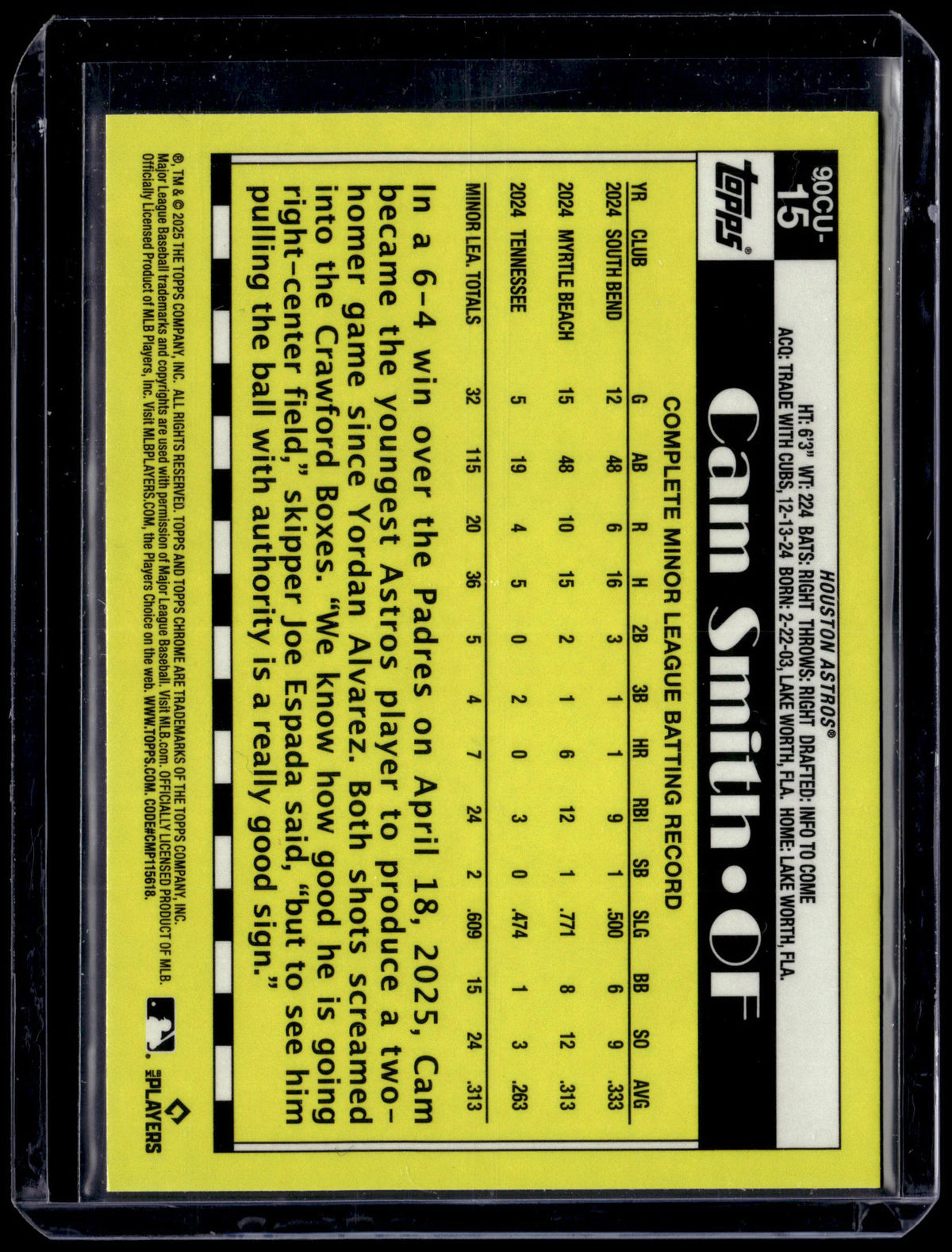 HL-P01 2025 Topps Chrome Cam Smith #90CU-15 Geometric Refractor RC