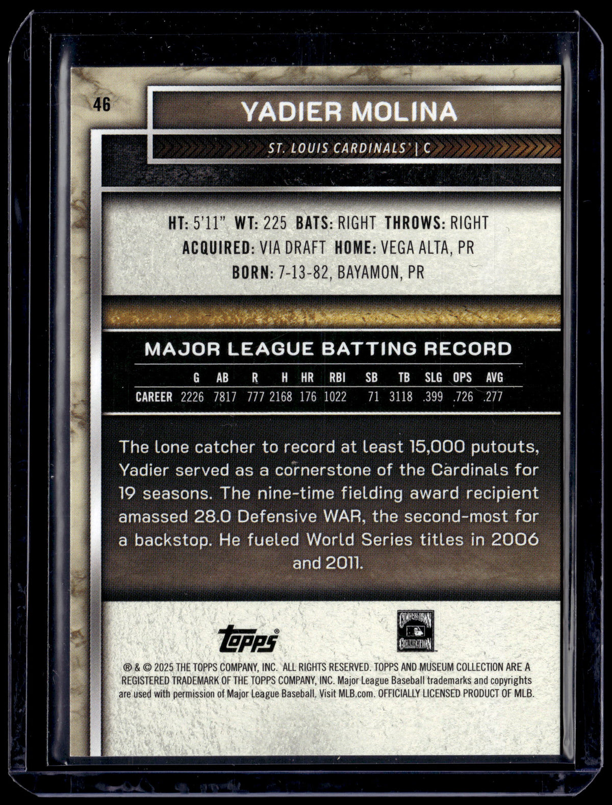 HL-P01 2025 Topps Museum Collection Yadier Molina #46 Copper /249