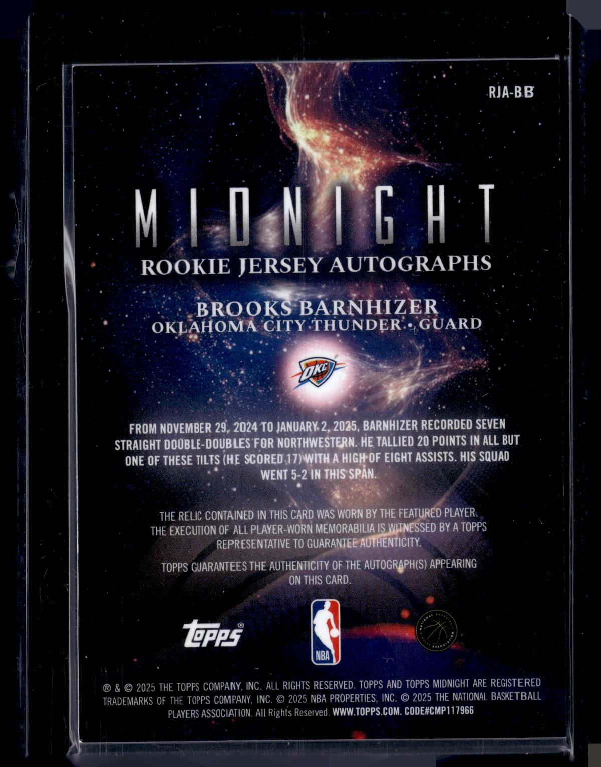 HL-P01 2025 Topps Midnight Brooks Barnhizer #RJA-BB Rookie Jersey Autograph RC