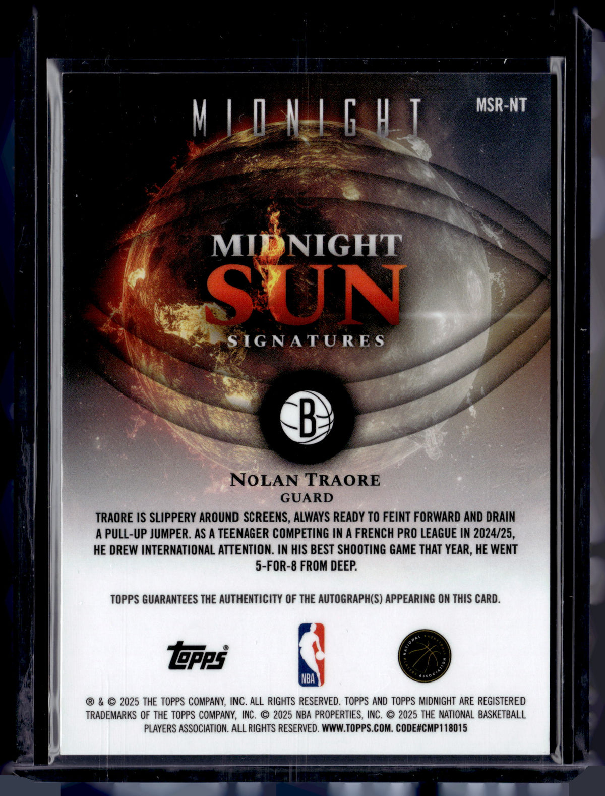 HL-P01 2025 Topps Midnight Sun Signatures Nolan Traore #MSR-NT /75 RC