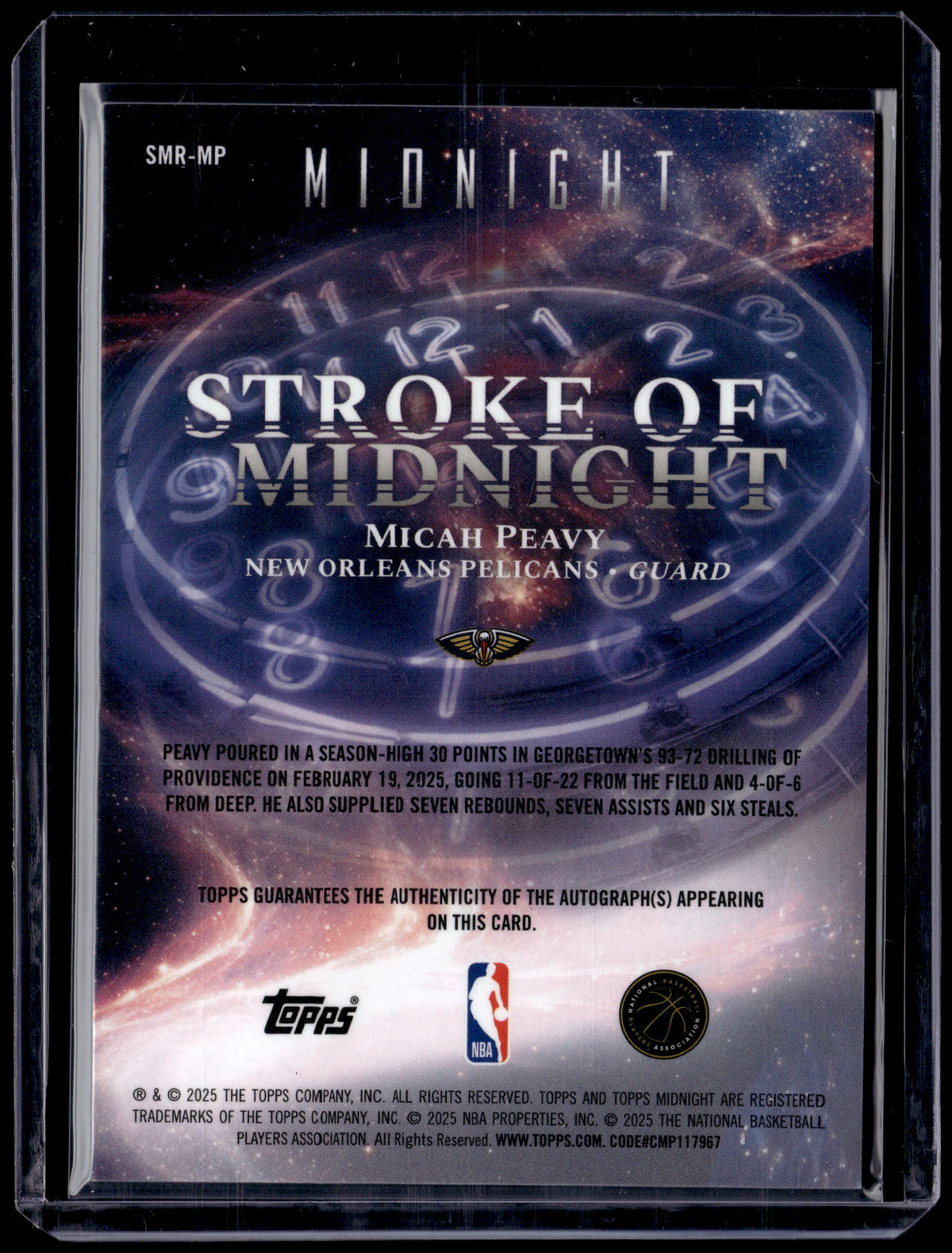 HL-P01 2025 Topps Midnight Stroke of Midnight Micah Peavy #SMR-MP RC