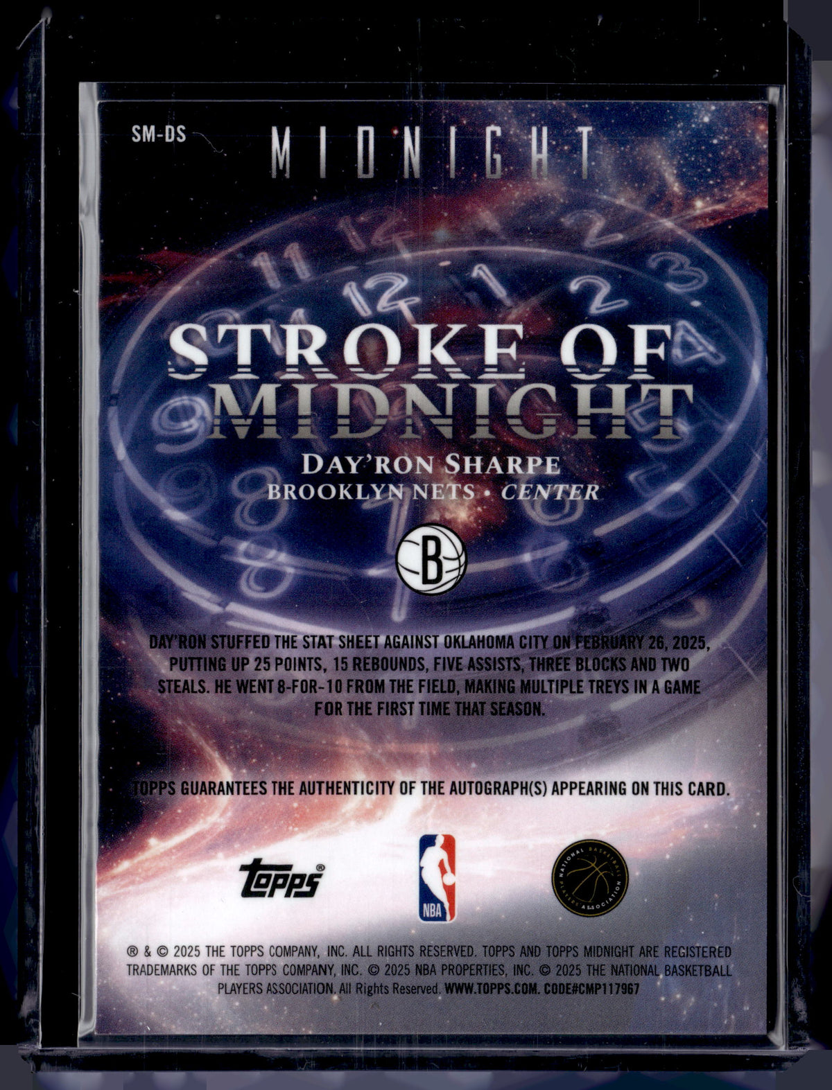 HL-P01 2025 Topps Midnight Stroke of Midnight Day'Ron Sharpe #SM-DS Auto