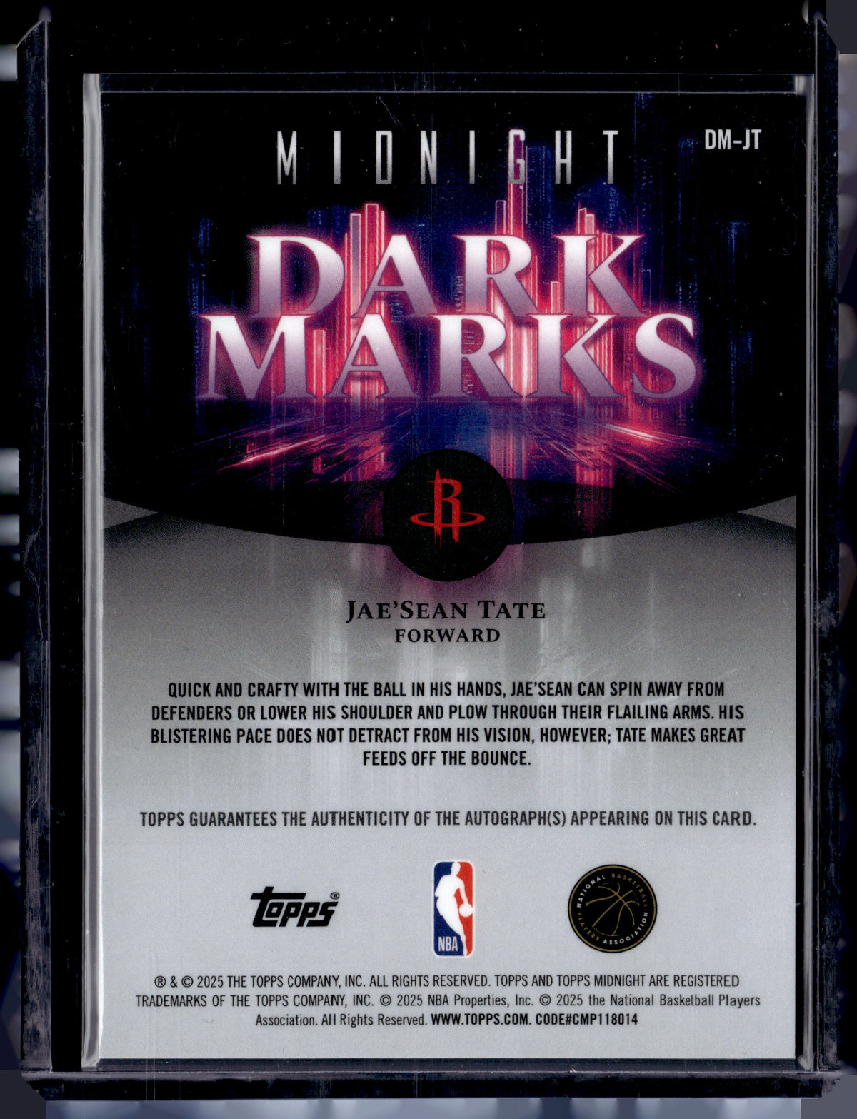 HL-P01 2025 Topps Midnight Dark Marks Jae'Sean Tate #DM-JT Auto
