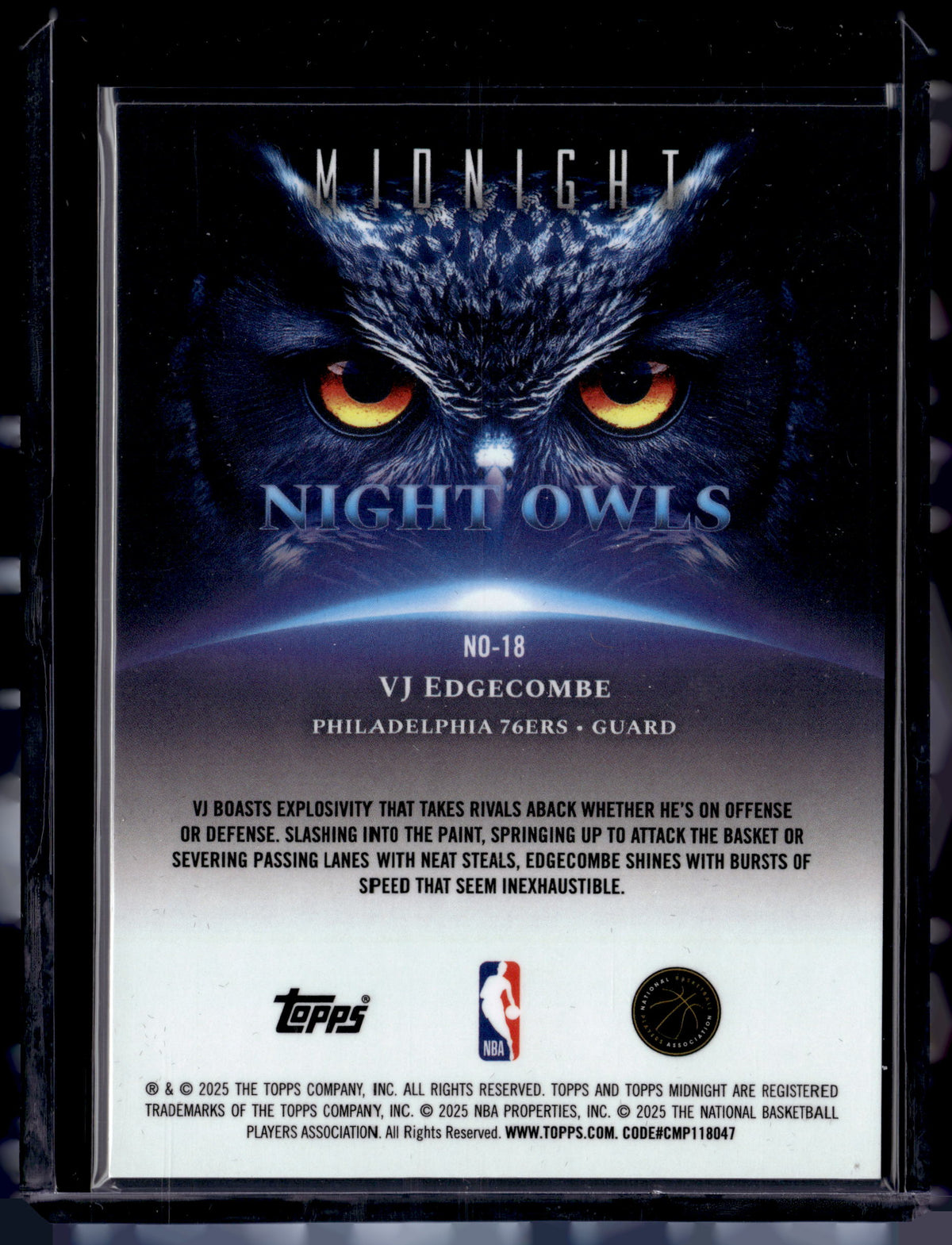 HL-P01 2025 Topps Midnight Night Owls VJ Edgecombe #NO-18 RC