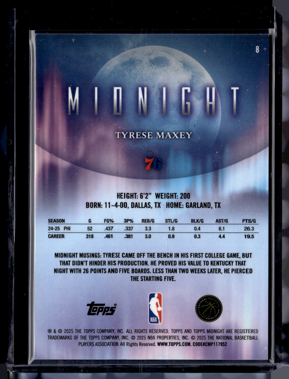 HL-P01 2025 Topps Midnight Tyrese Maxey #8