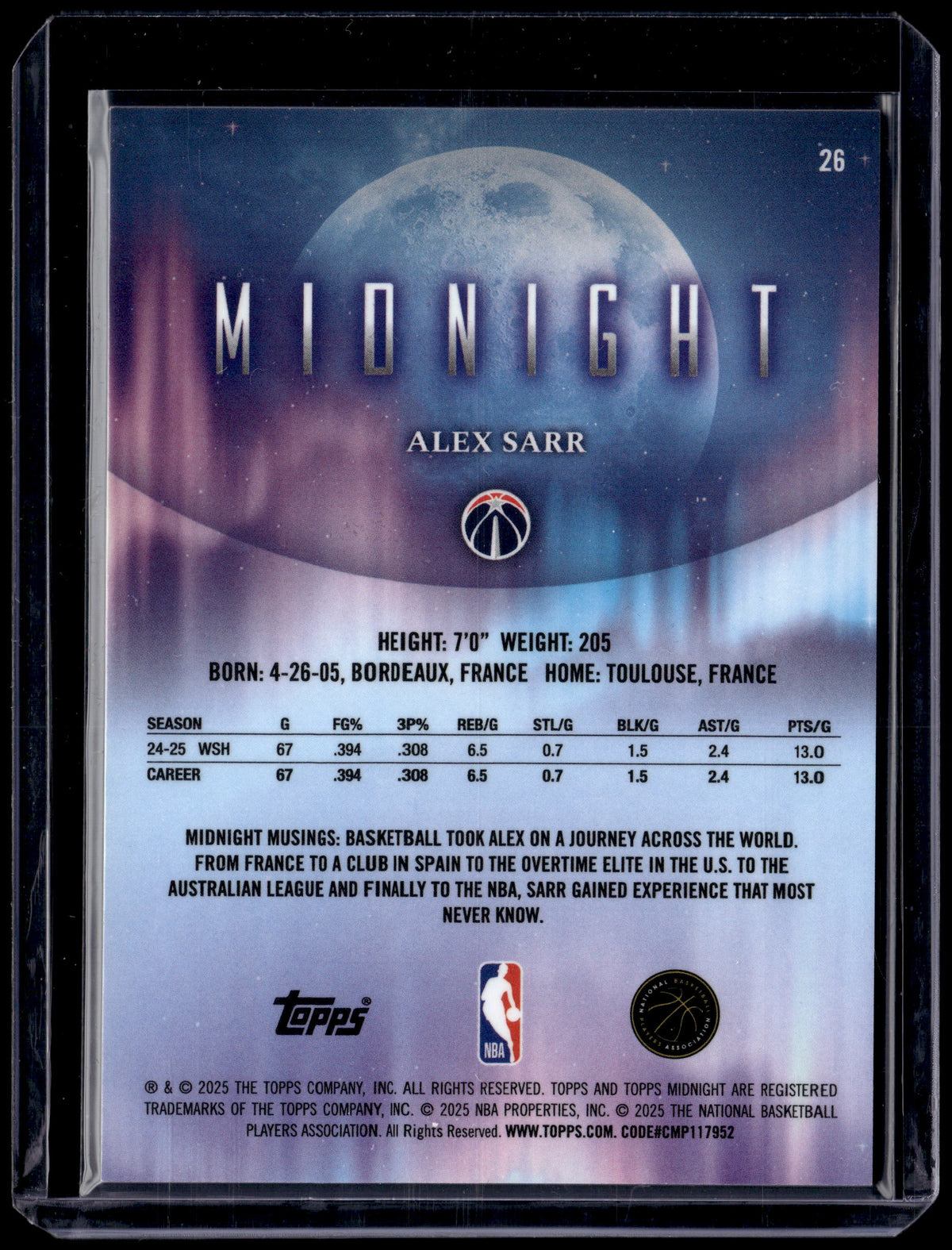 HL-P01 2025 Topps Midnight Alex Sarr #26