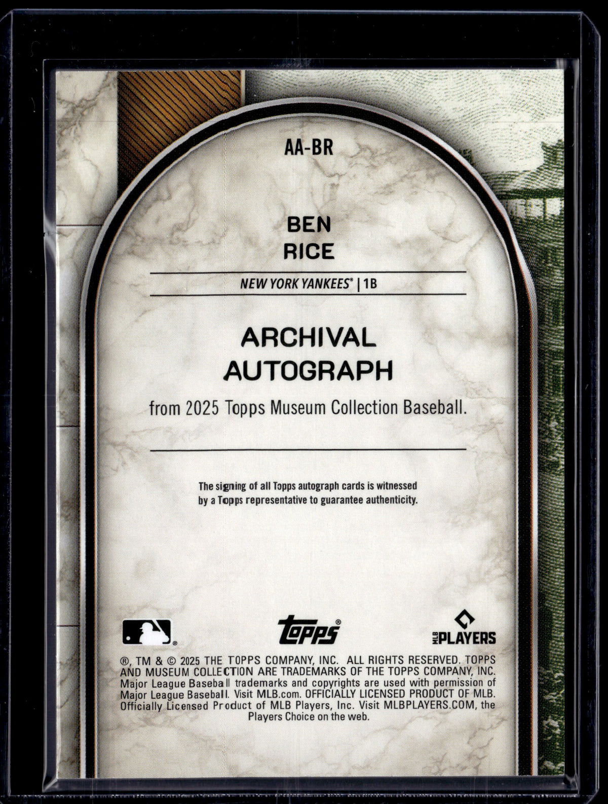 HL-P01 2025 Topps Museum Collection Ben Rice #AA-BR /199 Archival Autograph RC