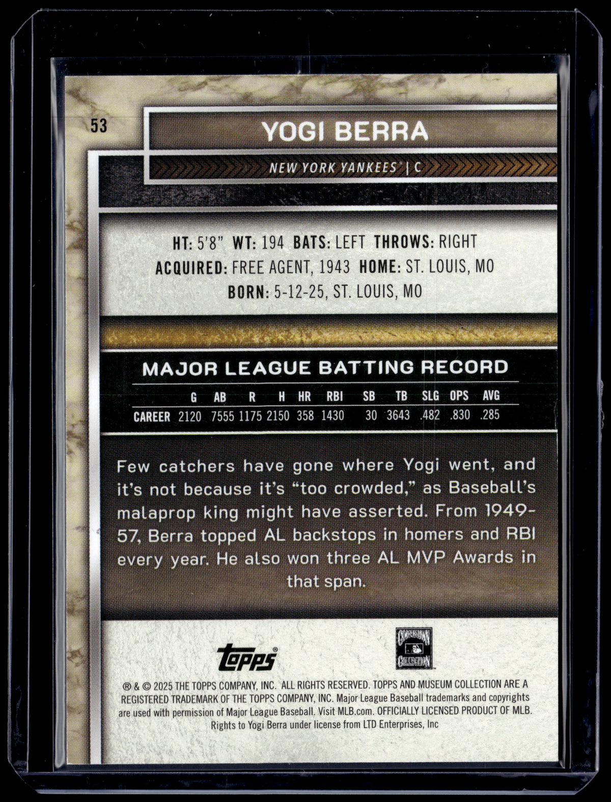 HL-P01 2025 Topps Museum Collection Yogi Berra #53 Blue /150