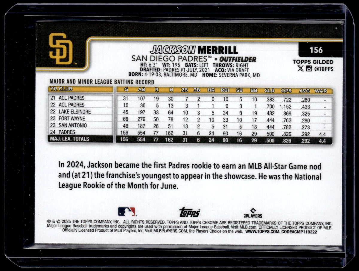 HL-P01 2025 Topps Gilded Collection Chrome Jackson Merrill #156 Gold Wave /75