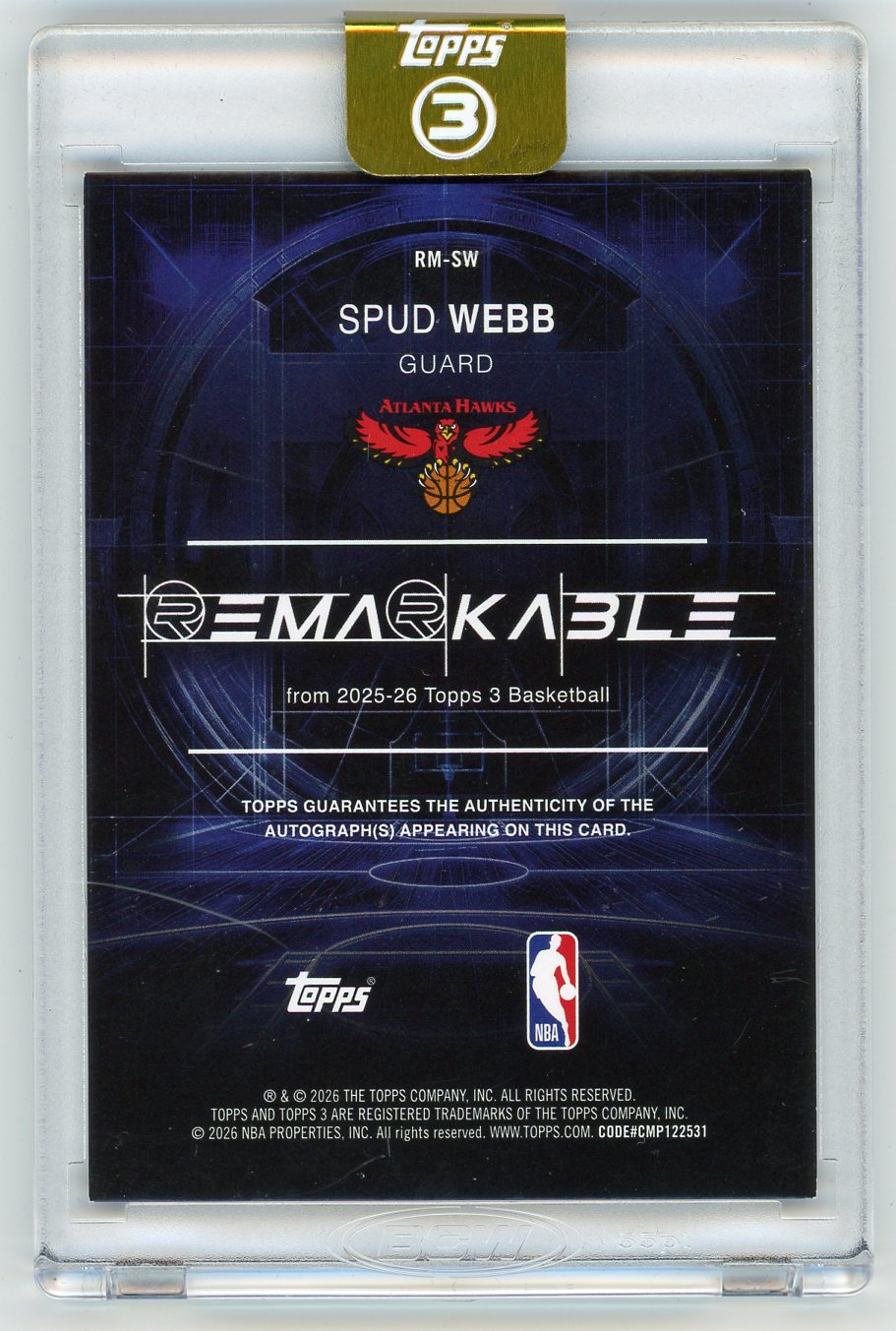 HL-P01 2026 Topps 3 Remarkable Spud Webb #RM-SW /49 Auto