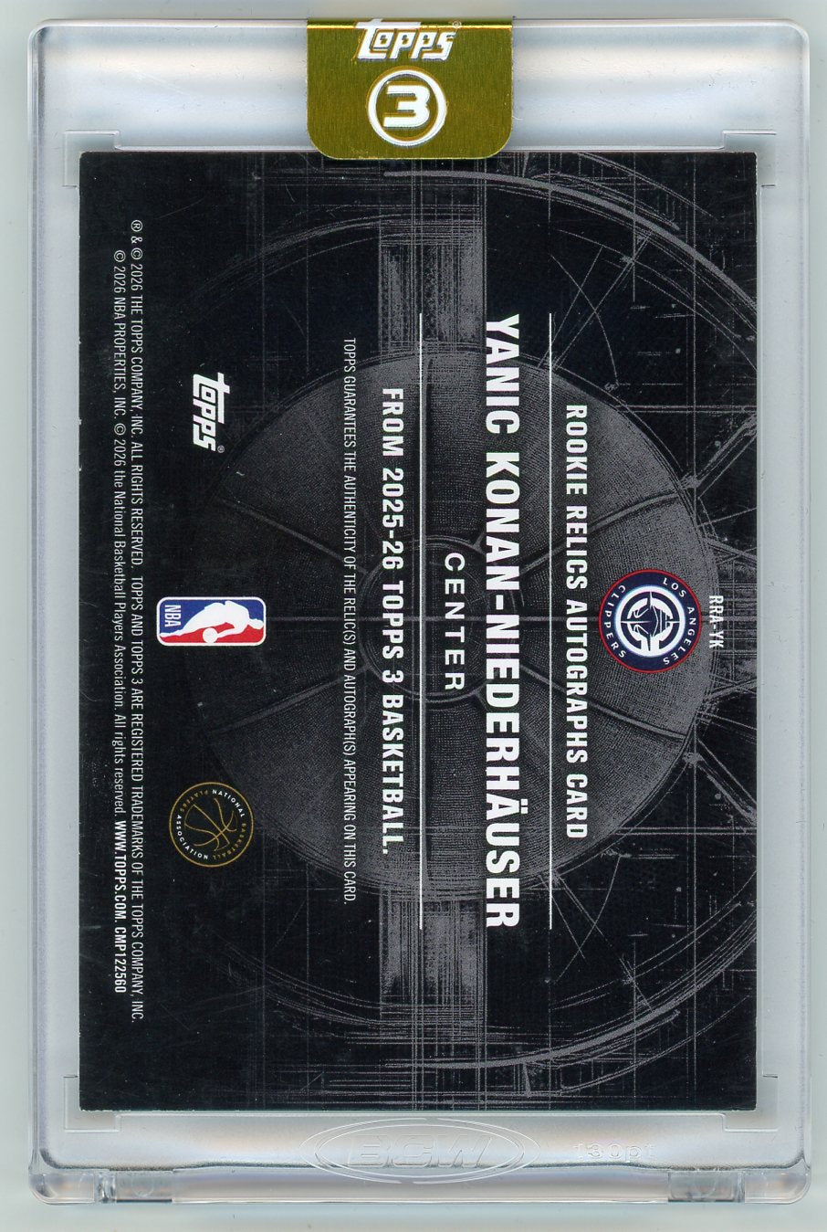 HL-P01 2026 Topps 3 Yanic Konan-Niederhauser RC Relic Auto /49 RRA-YK