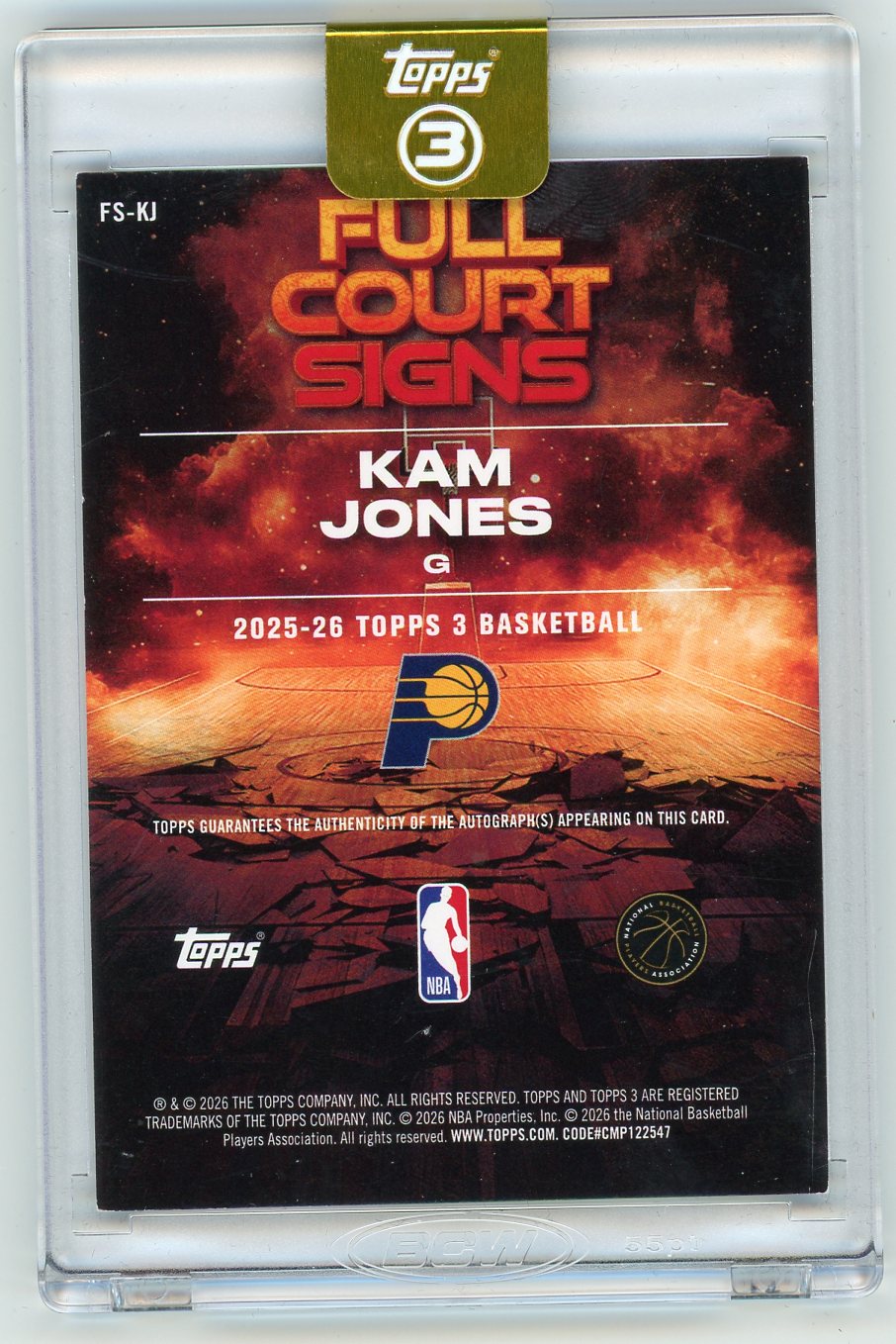 HL-P01 2026 Topps 3 Full Court Signs Kam Jones #FS-KJ /49 Auto RC