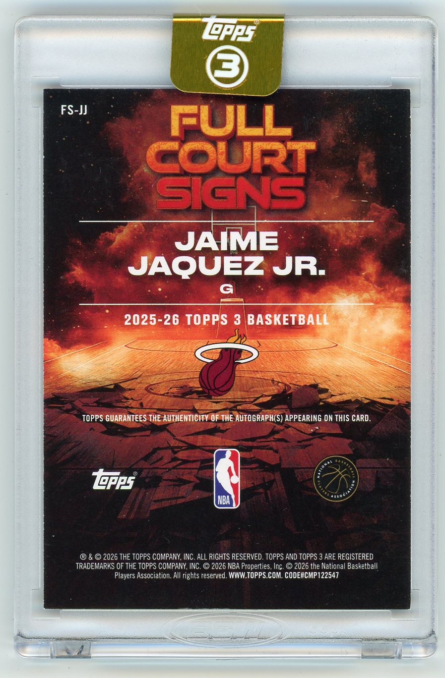 HL-P01 2026 Topps 3 Full Court Signs Jaime Jaquez Jr. #FS-JJ /10