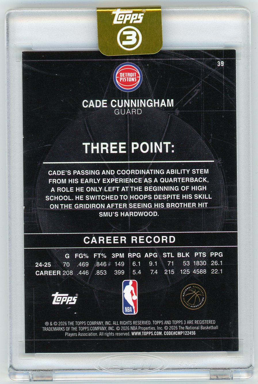 HL-P01 2026 Topps 3 Basketball Cade Cunningham #39 Silver /49