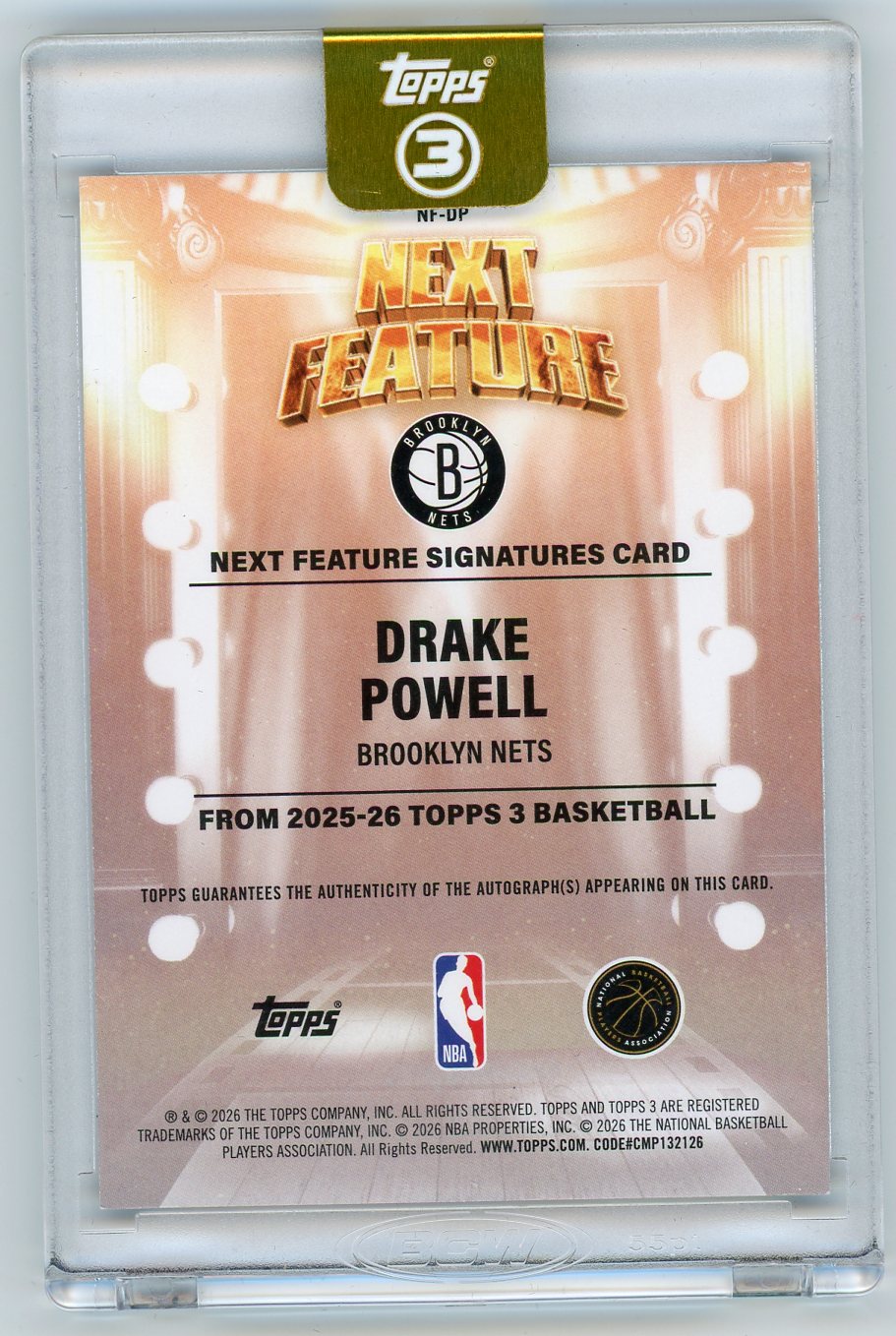 HL-P01 2026 Topps 3 Next Feature Drake Powell #NF-DP /25 RC