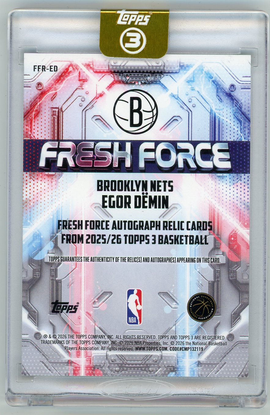 HL-P01 2026 Topps 3 Fresh Force Egor Demin #FFR-ED /15 Player-Worn Auto Relic