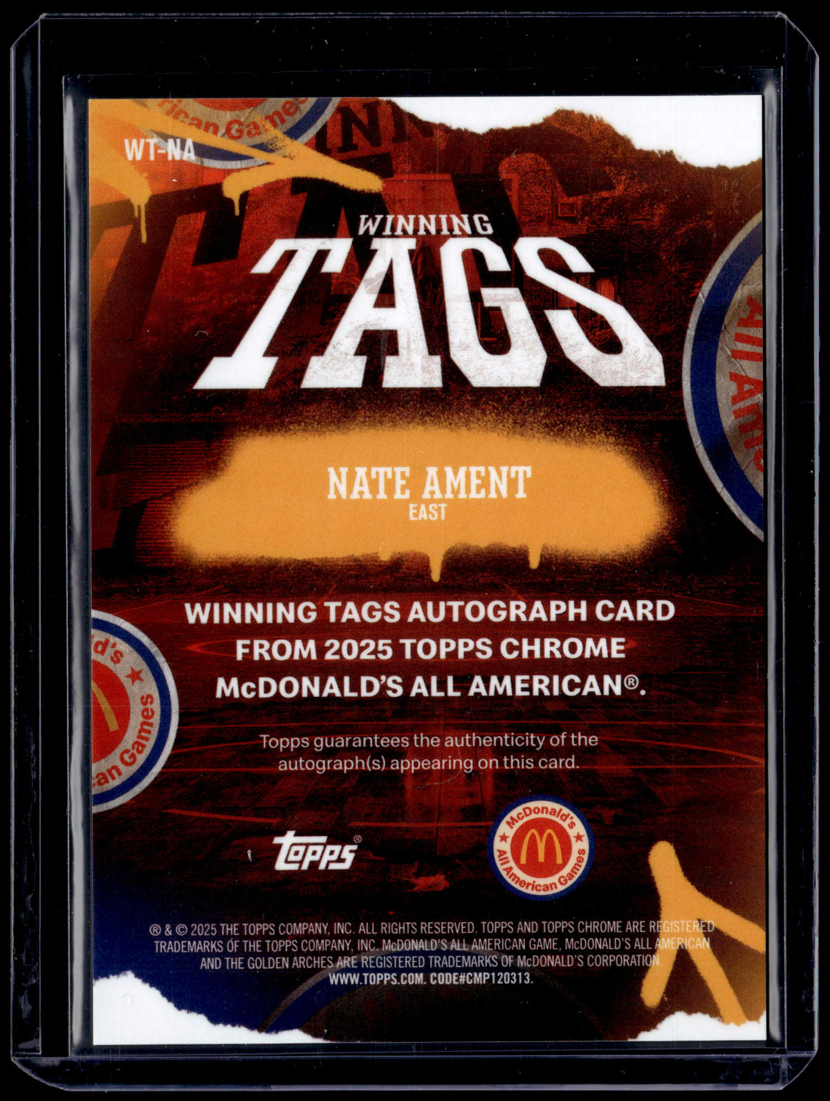 HL-P01 2025 Topps Chrome McDonalds All American Winning Tags Nate Ament Gold /50