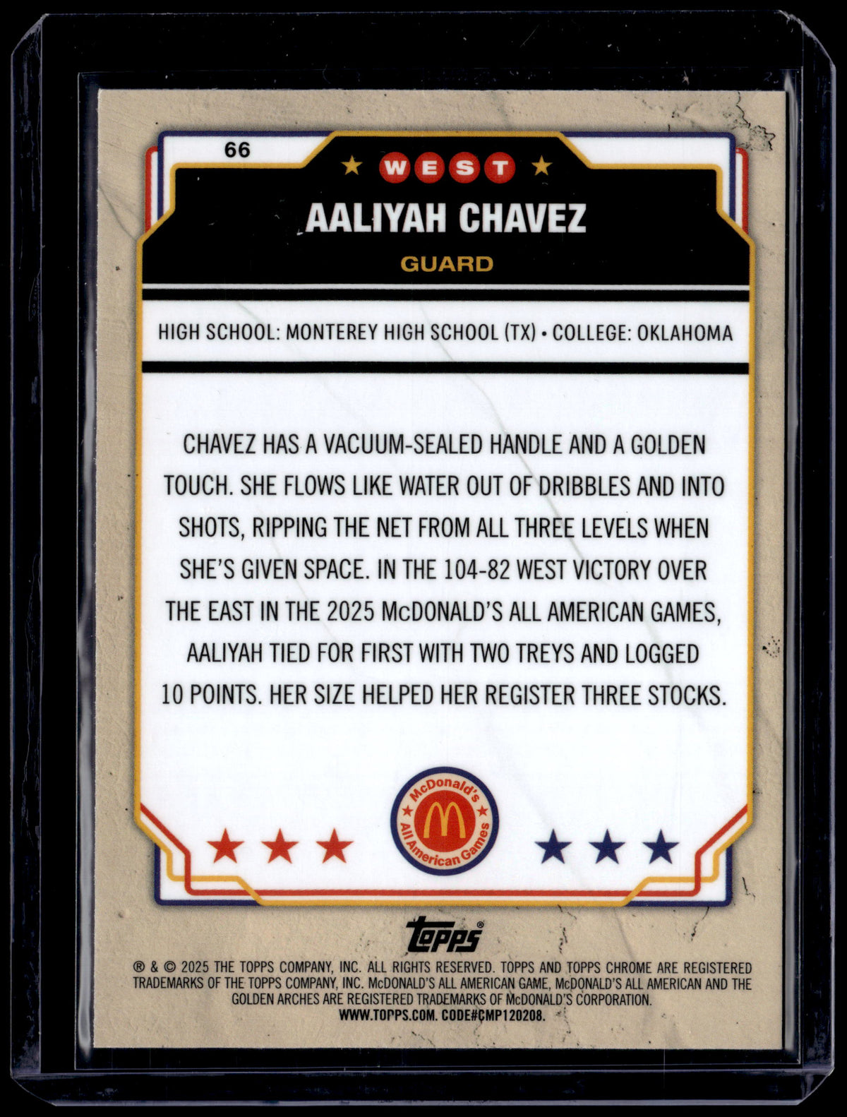 HL-P01 2025 Topps Chrome McDonald's All American Aaliyah Chavez #66 Mini Diamond