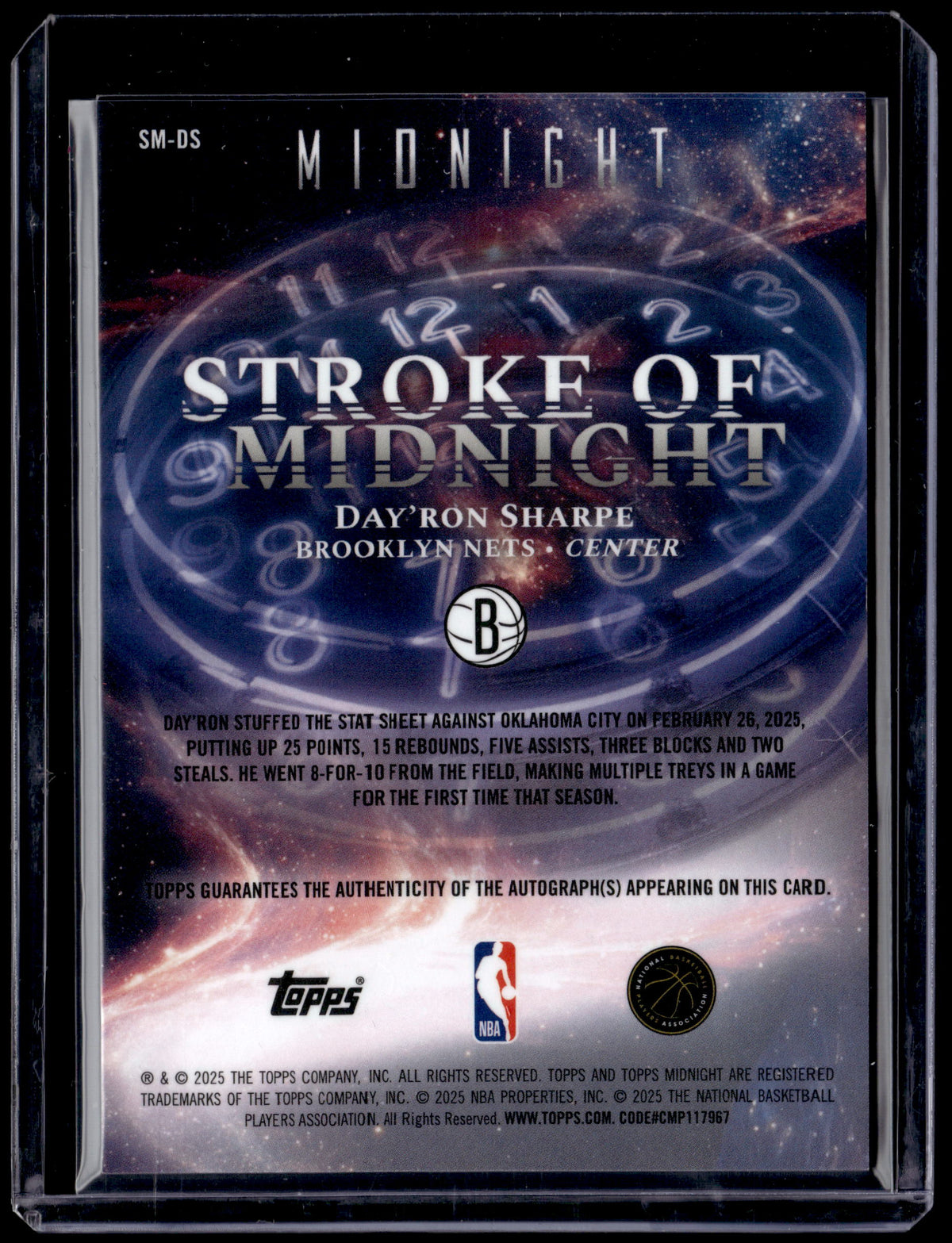 HL-P01 2025 Topps Midnight Stroke of Midnight Day'Ron Sharpe #SM-DS /199 Auto