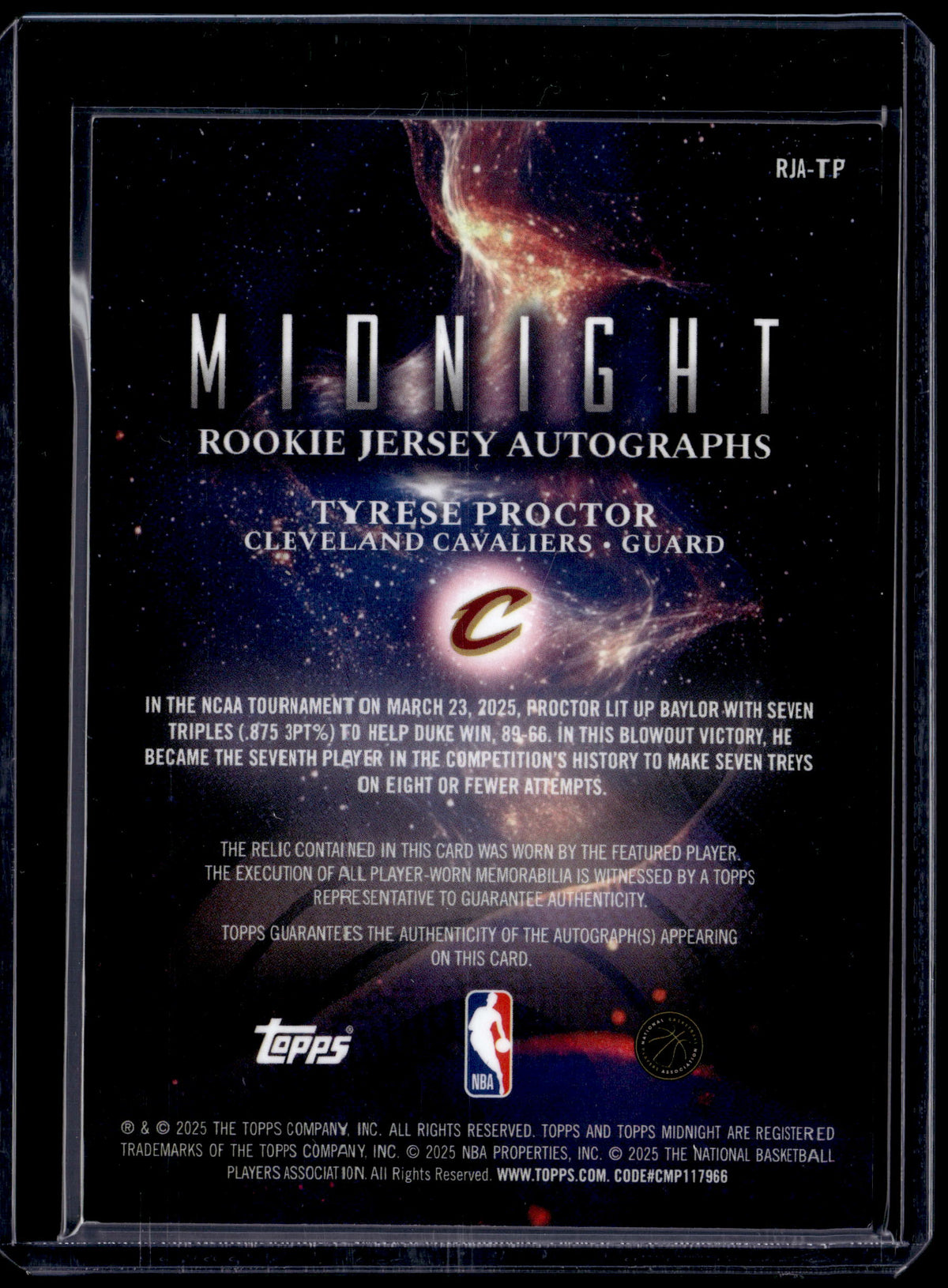 HL-P01 2025 Topps Midnight Tyrese Proctor RC Jersey Auto RJA-TP Memorabilia /75