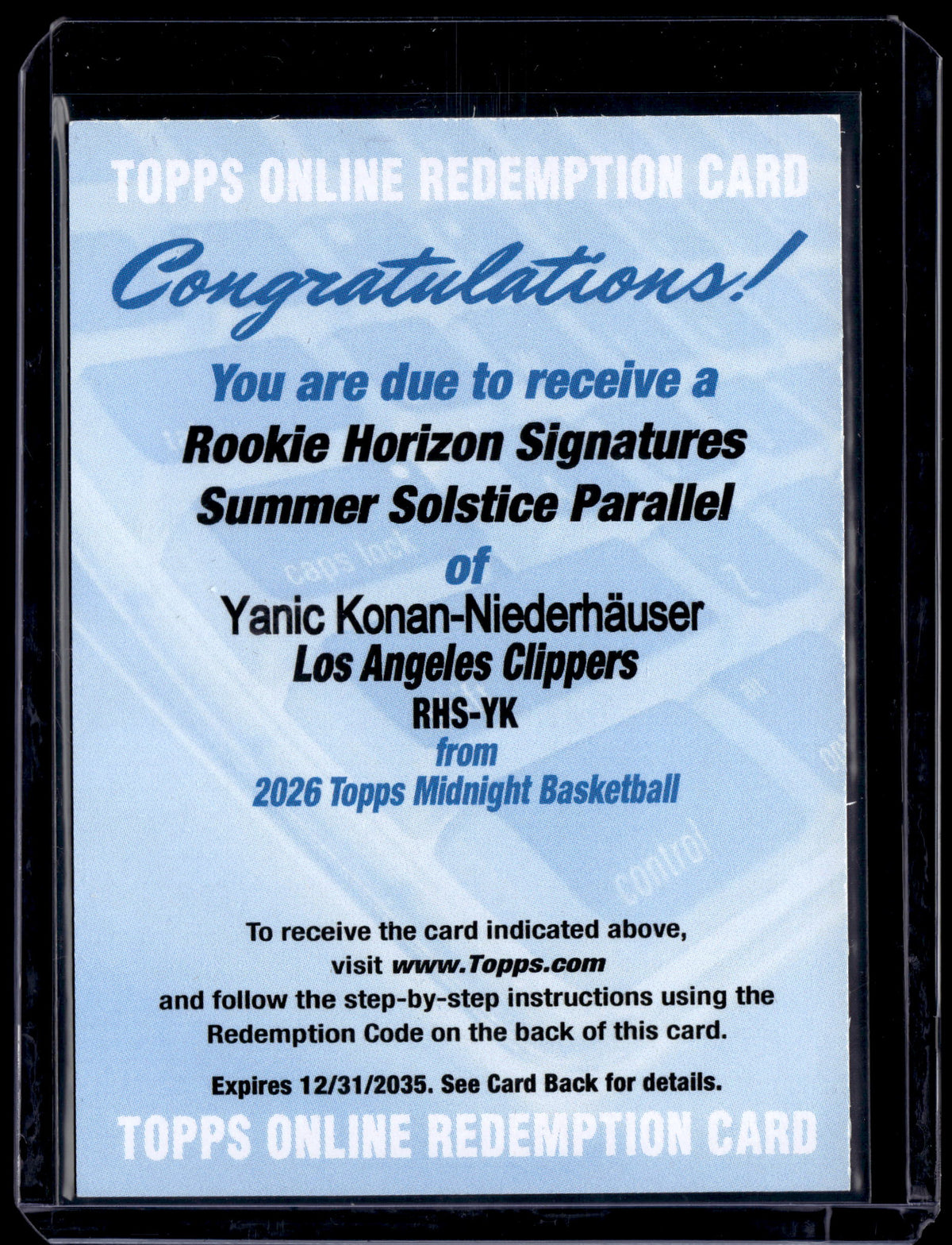 HL-P01 2026 Topps Midnight Yanic Konan-Niederhauser #RHS-YK Summer Solstice