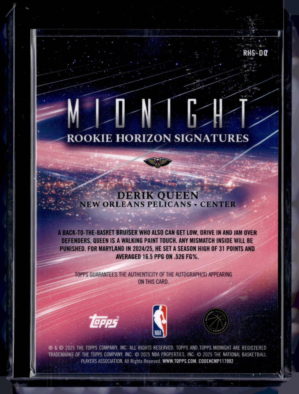 HL-P01 2025 Topps Midnight Rookie Horizon Signatures Derik Queen #RHS-DQ Auto RC