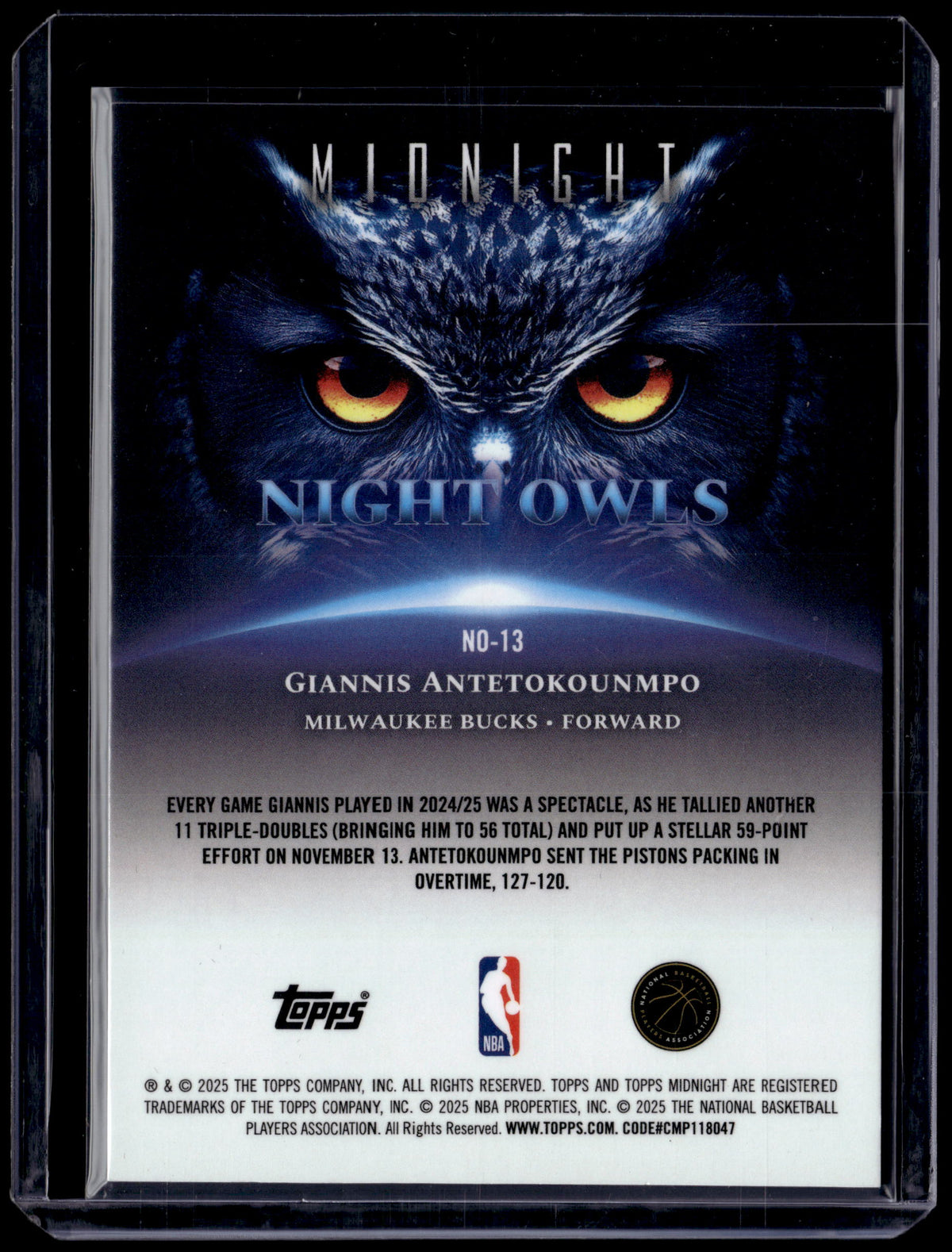 HL-P01 2025 Topps Midnight Night Owls Giannis Antetokounmpo #NO-13 /99