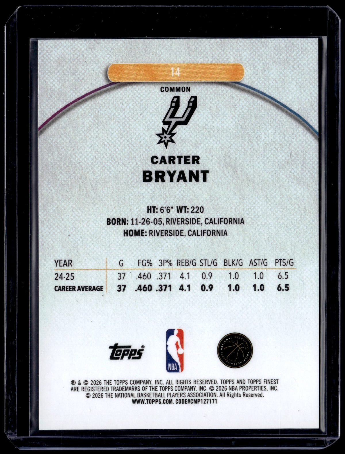 HL-P01 2026 Topps Finest Carter Bryant #14 /250 RC