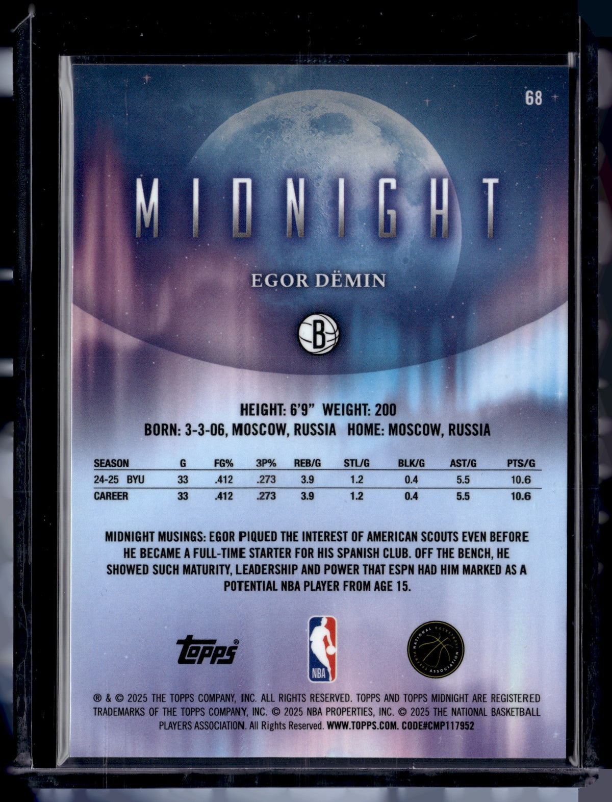 HL-P01 2025 Topps Midnight Egor Dëmin #68 RC