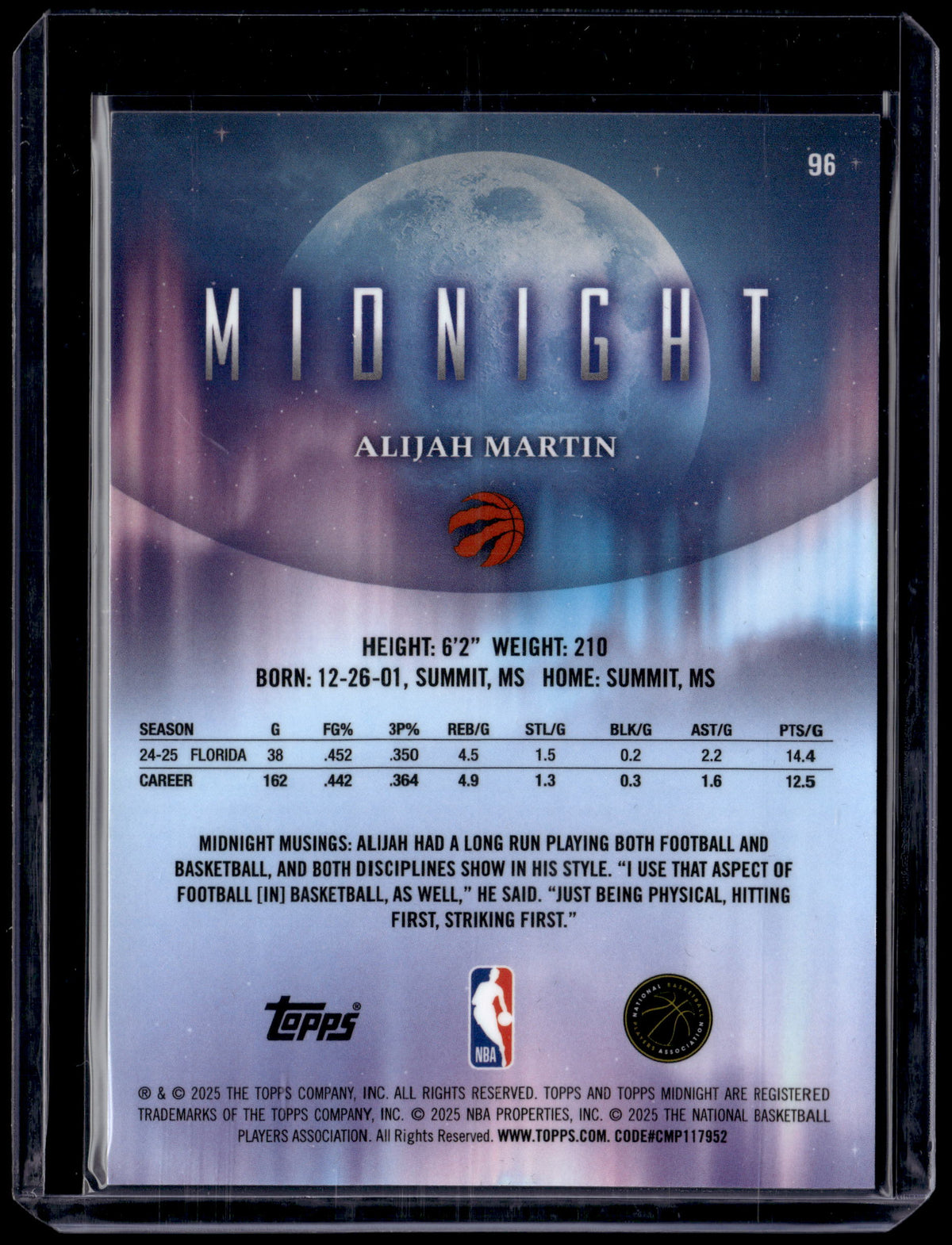 HL-P01 2025 Topps Midnight Alijah Martin #96 /99 RC