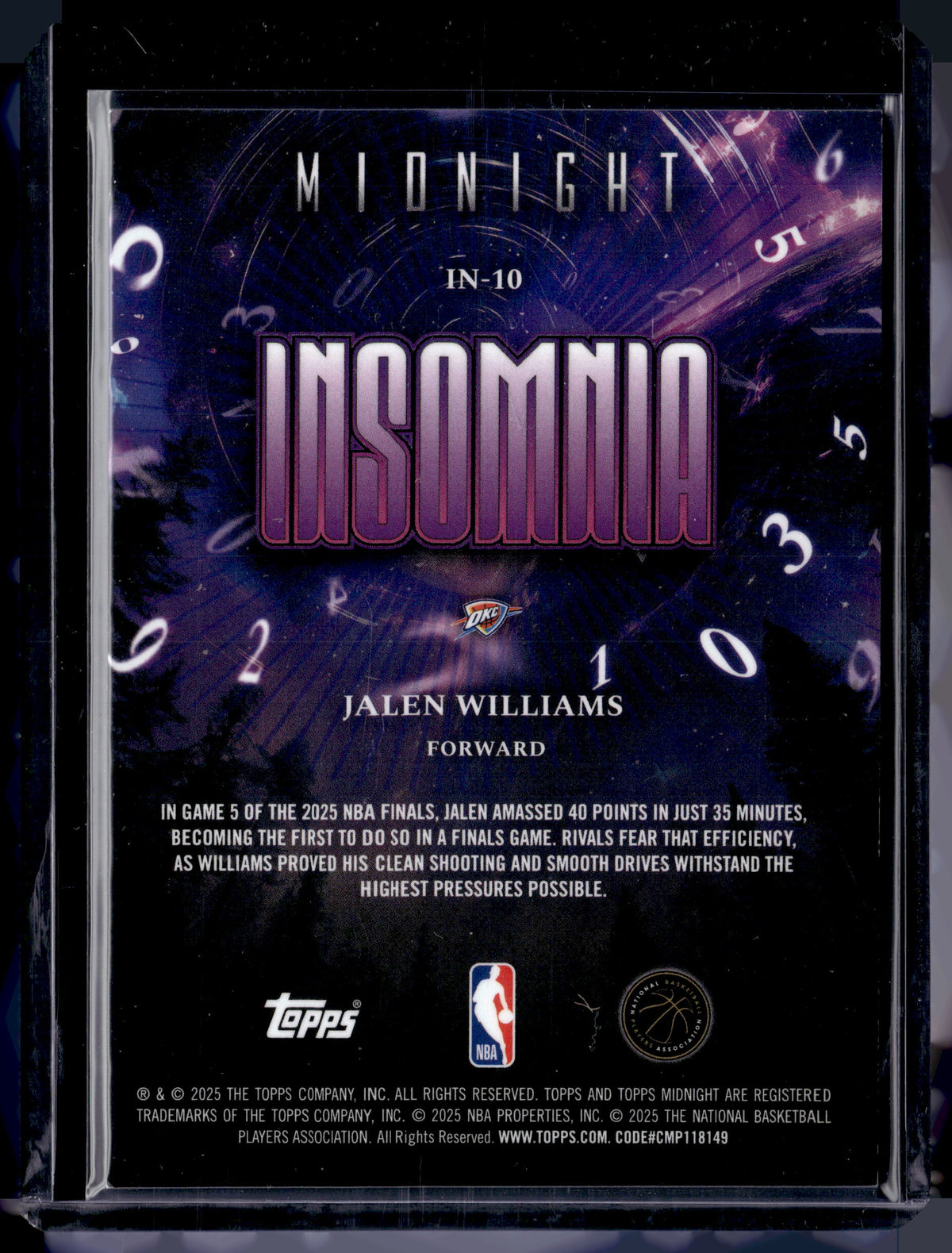HL-P01 2025 Topps Midnight Insomnia Jalen Williams #IN-10 /99