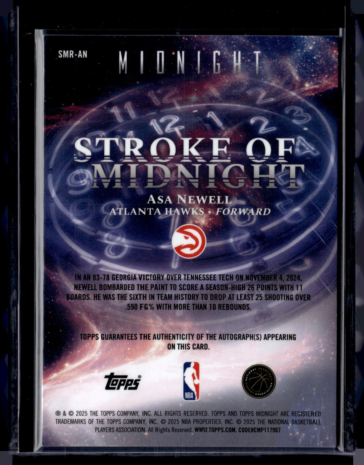 HL-P01 2025 Topps Midnight Stroke of Midnight Asa Newell #SMR-AN /25 RC