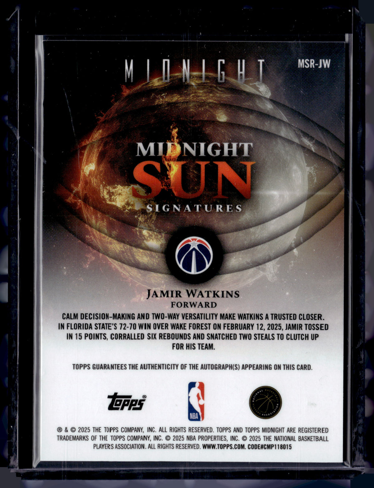 HL-P01 2025 Topps Midnight Midnight Sun Signatures Jamir Watkins #MSR-JW RC