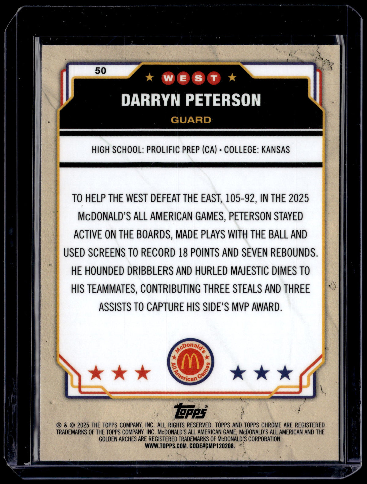 HL-P01 2025 Topps Chrome McDonald's AA Darryn Peterson #50 Mini Diamond