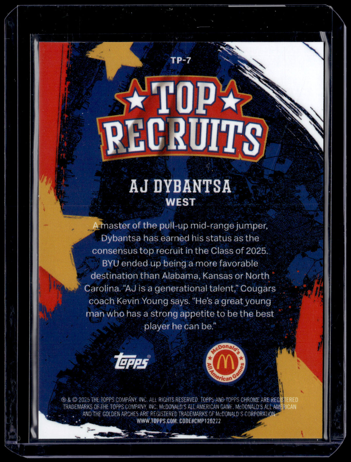 HL-P01 2025 Topps Chrome McDonald's Top Recruits AJ Dybantsa #TP-7 Gold /50