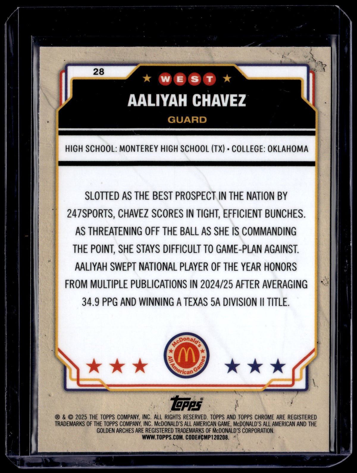 HL-P01 2025 Topps Chrome McDonald's Aaliyah Chavez #28 Mini Diamond