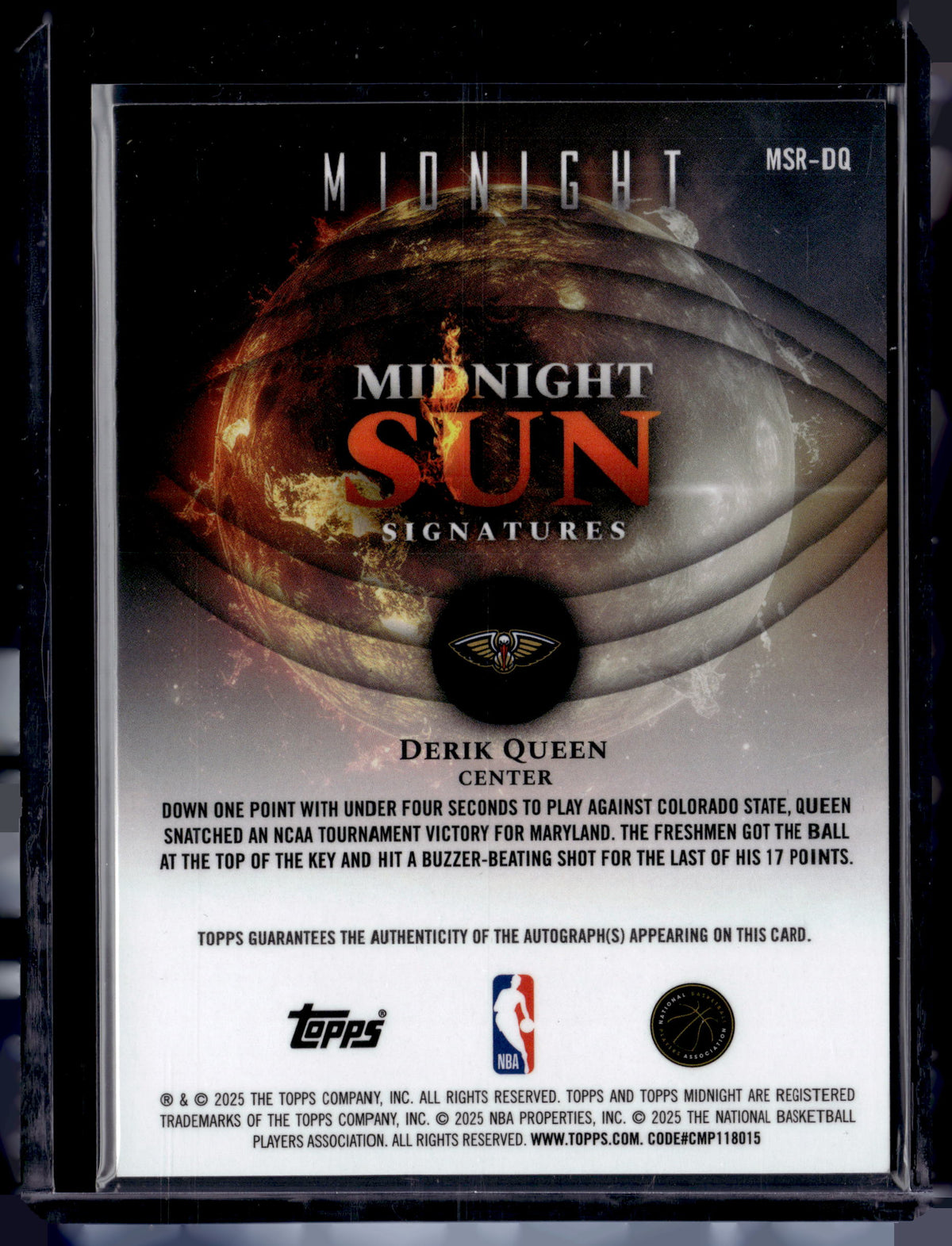 HL-P01 2025 Topps Midnight Midnight Sun Signatures Derik Queen #MSR-DQ RC
