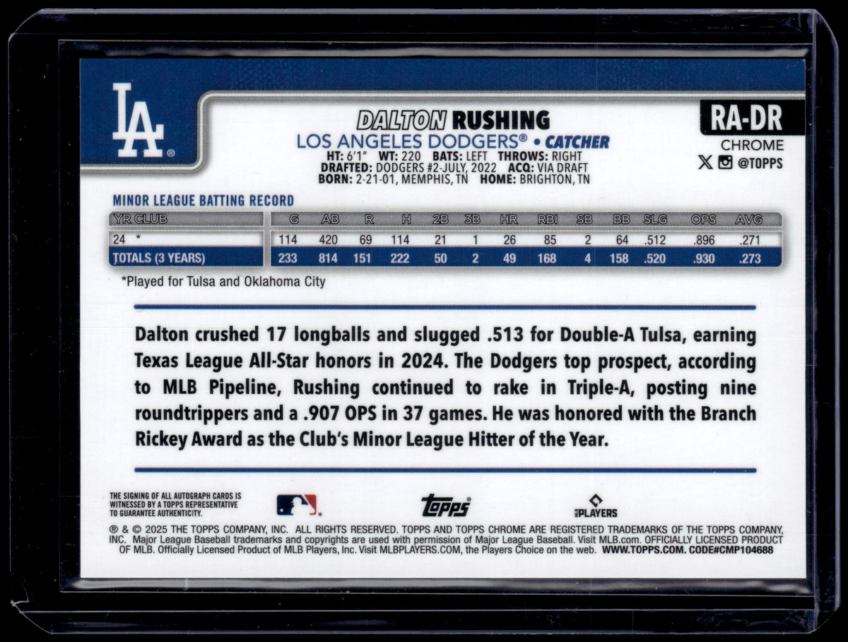 HL-P01 2025 Topps Chrome Dalton Rushing #RA-DR Auto RC