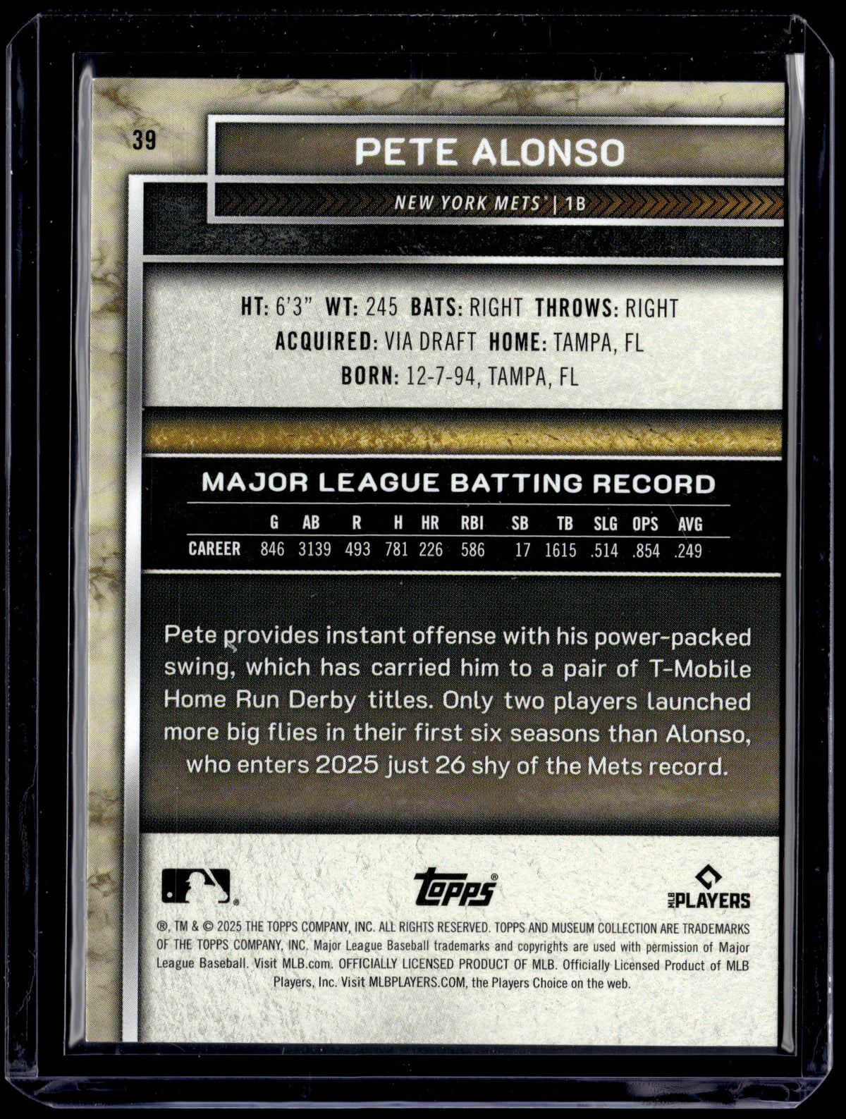 HL-P01 2025 Topps Museum Collection Pete Alonso #39 Pink /199
