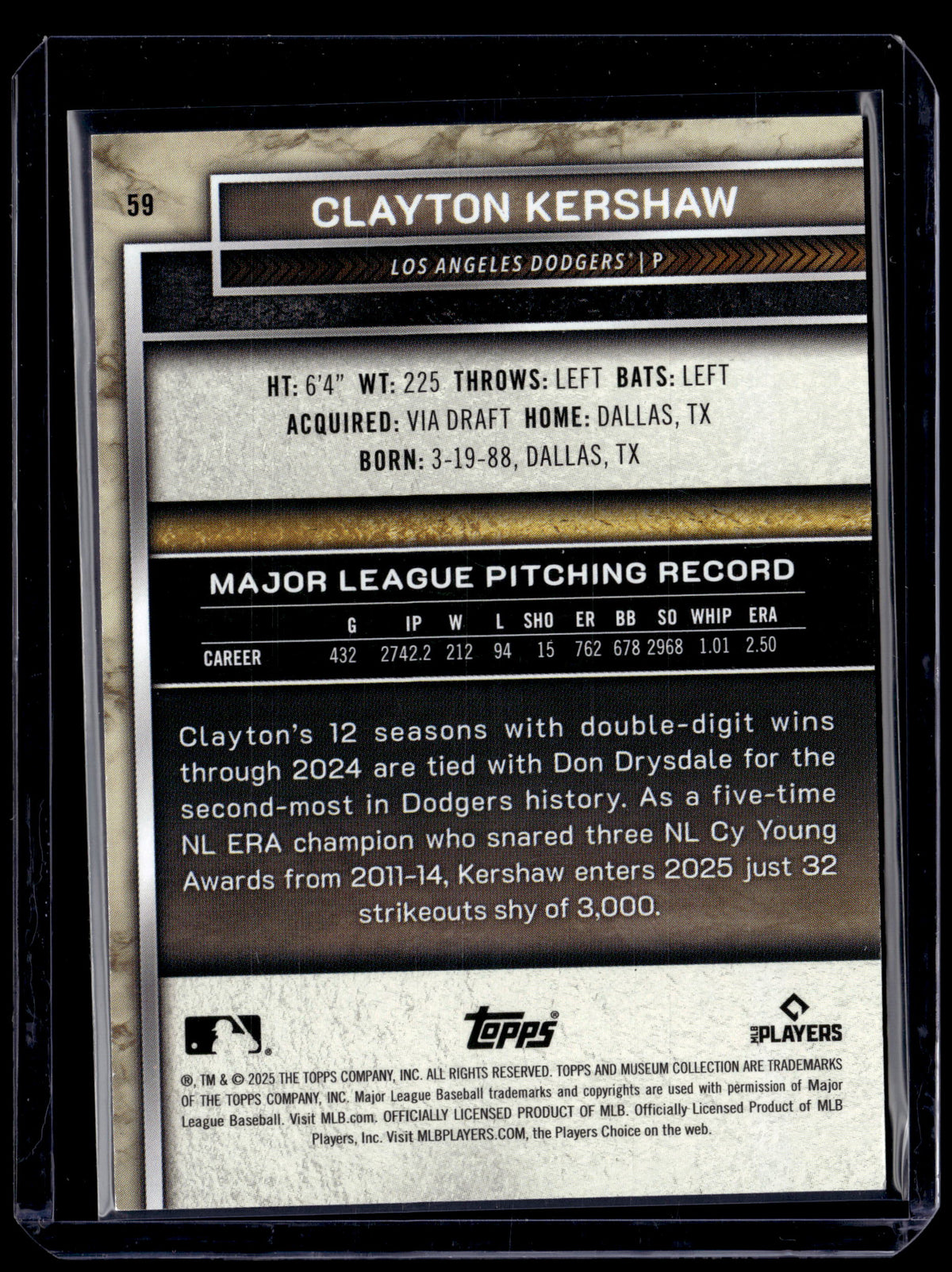 HL-P01 2025 Topps Museum Collection Clayton Kershaw #59 Purple /99